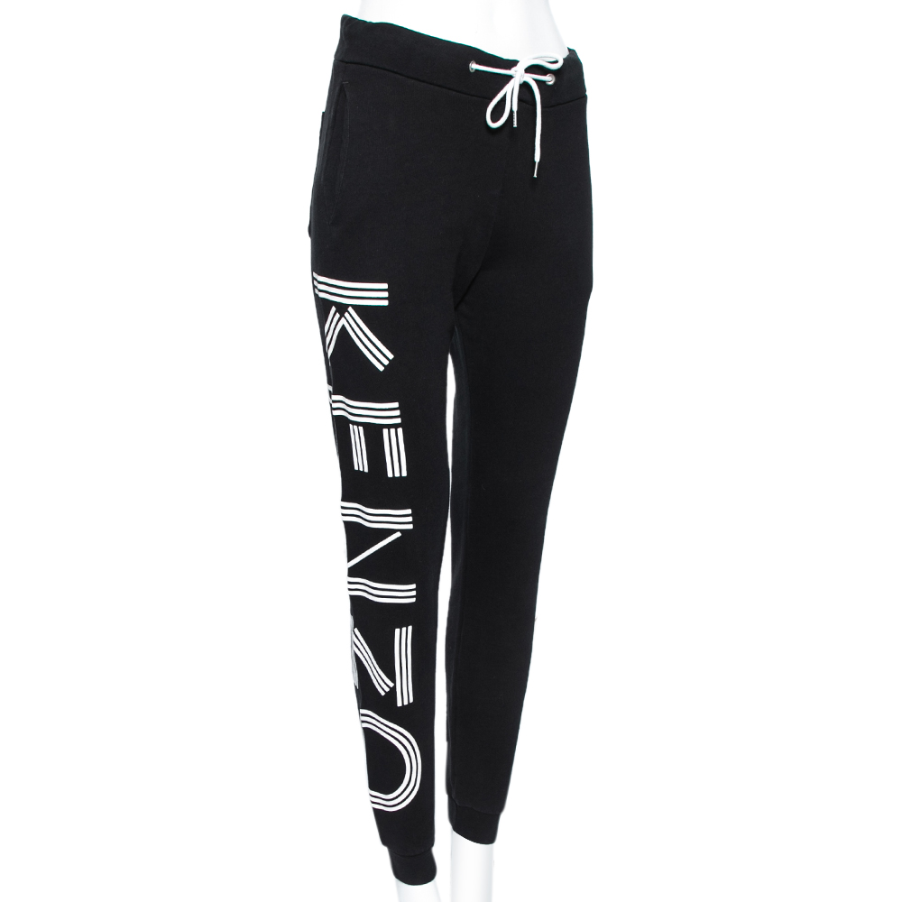 

Kenzo Black Cotton Logo Printed Joggers