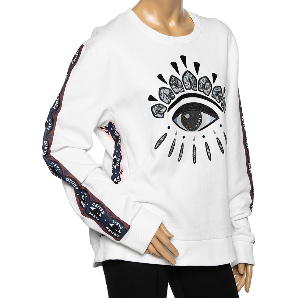 

Kenzo White Nagai Eye Embroidered Cotton Crewneck Sweatshirt