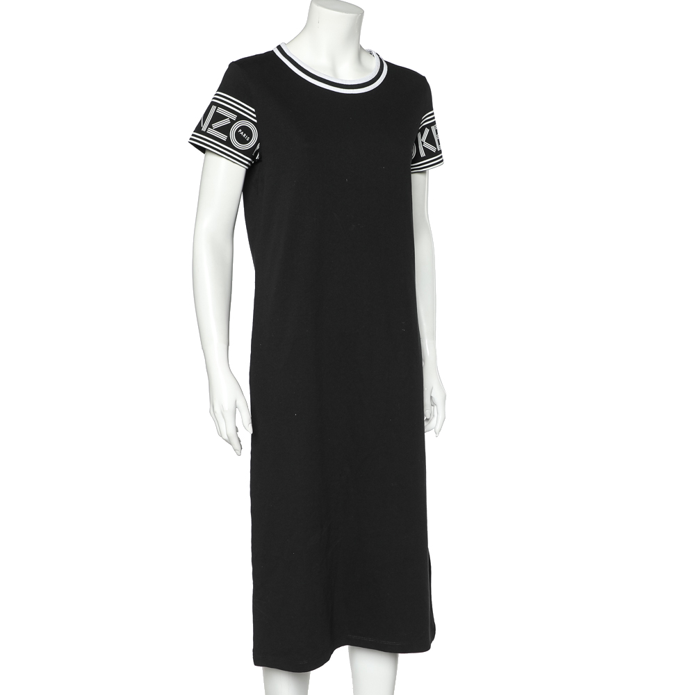 

Kenzo Black Logo Printed Sleeve Detail Cotton Knit T-Shirt Dress