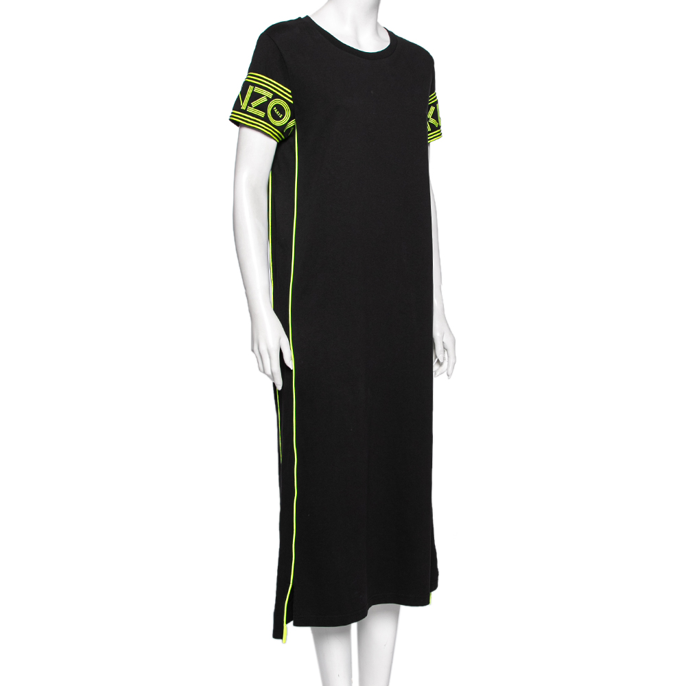 

Kenzo Black Cotton Logo Band Detailed Short Sleeve Midi T-Shirt Dress