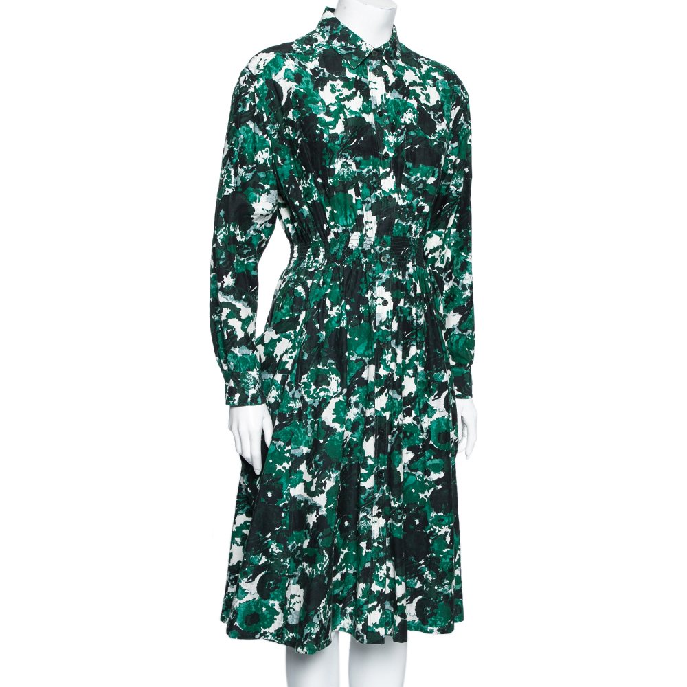 

Kenzo Green Fleur Camo Printed Cotton & Silk Shirt Dress