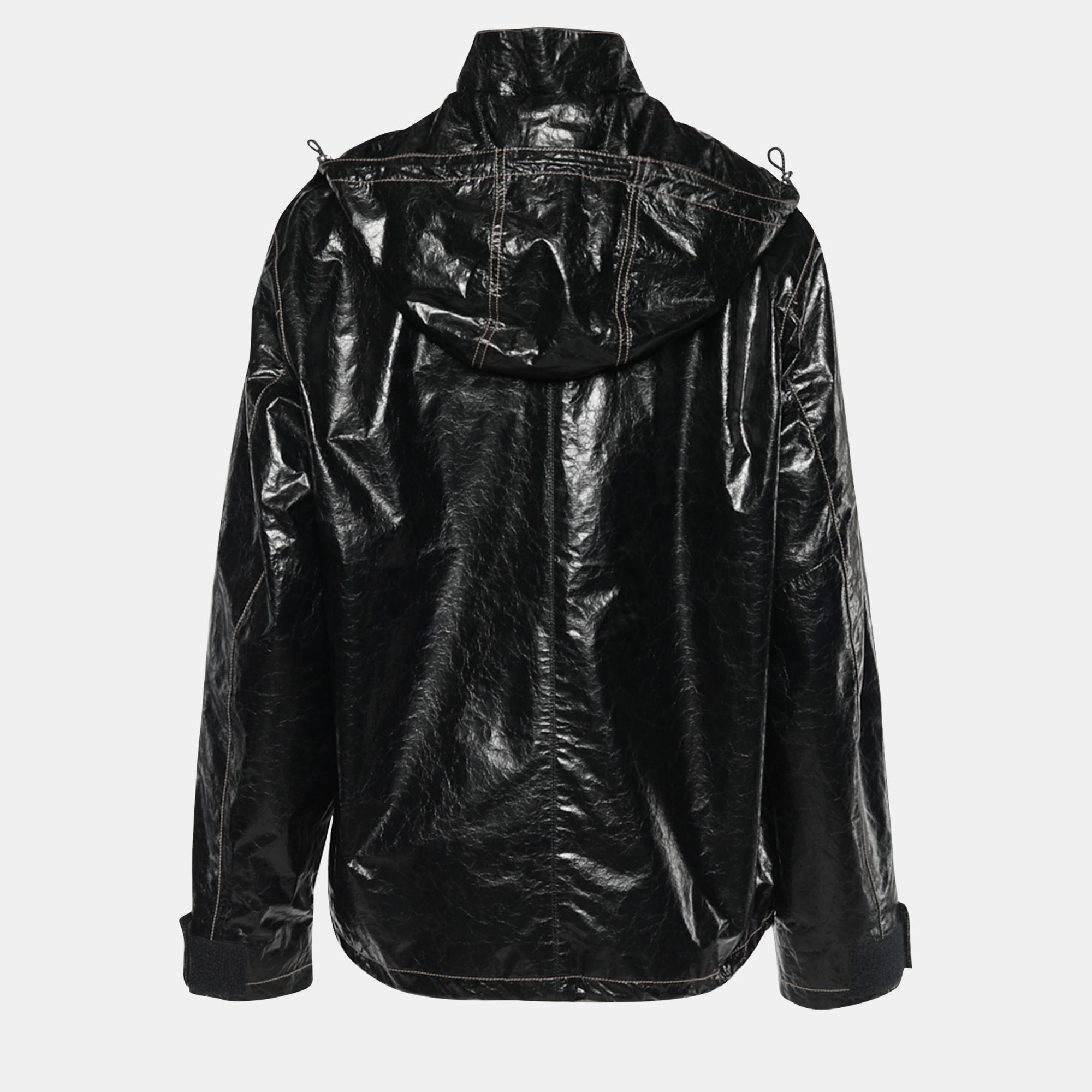 

Kenzo Black Crackled Leather Hooded Windbreaker Jacket
