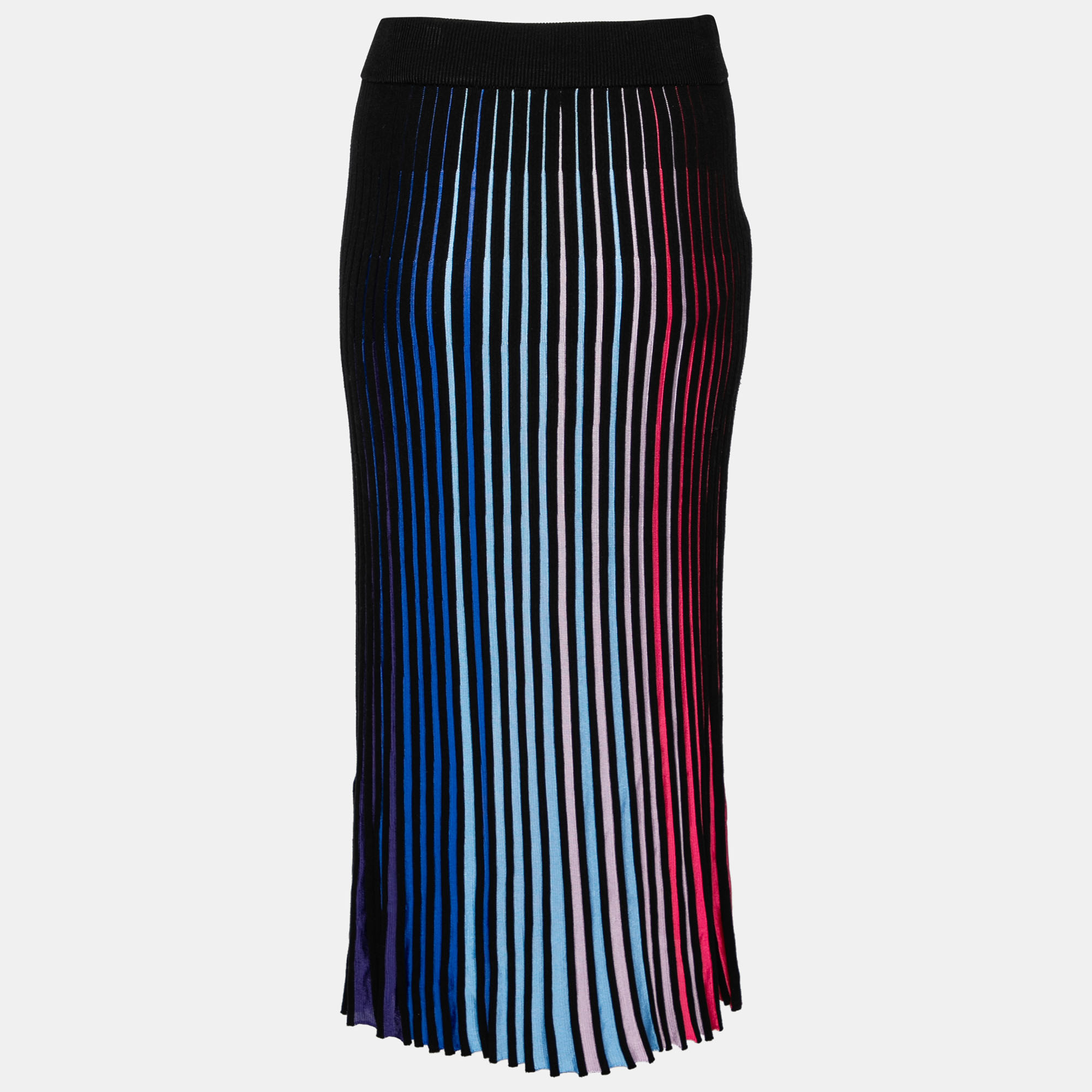 

Kenzo Black Knit Rainbow Pleated Midi Skirt