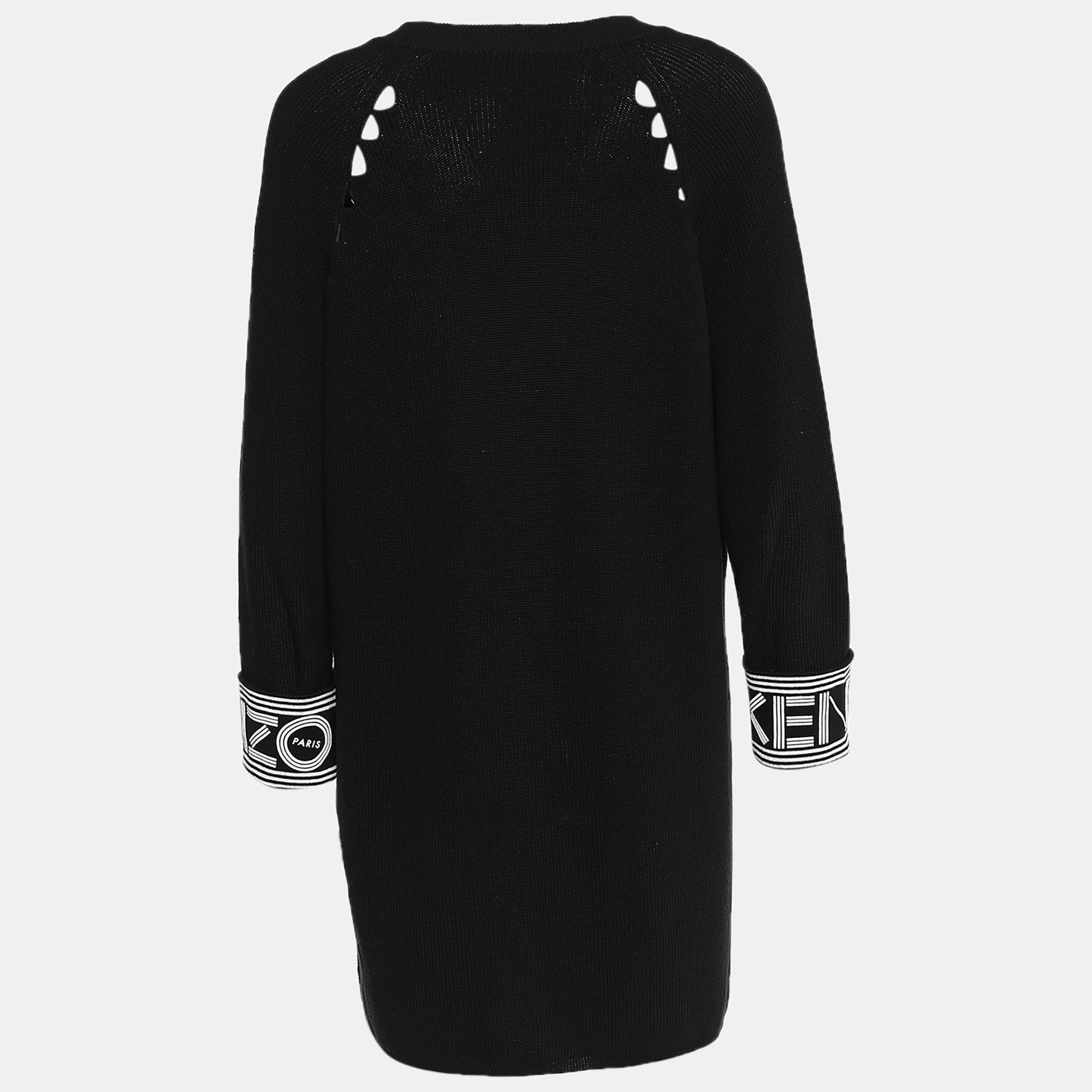 

Kenzo Black Knit Logo Printed Cuff Detail Zip Front Long Cardigan