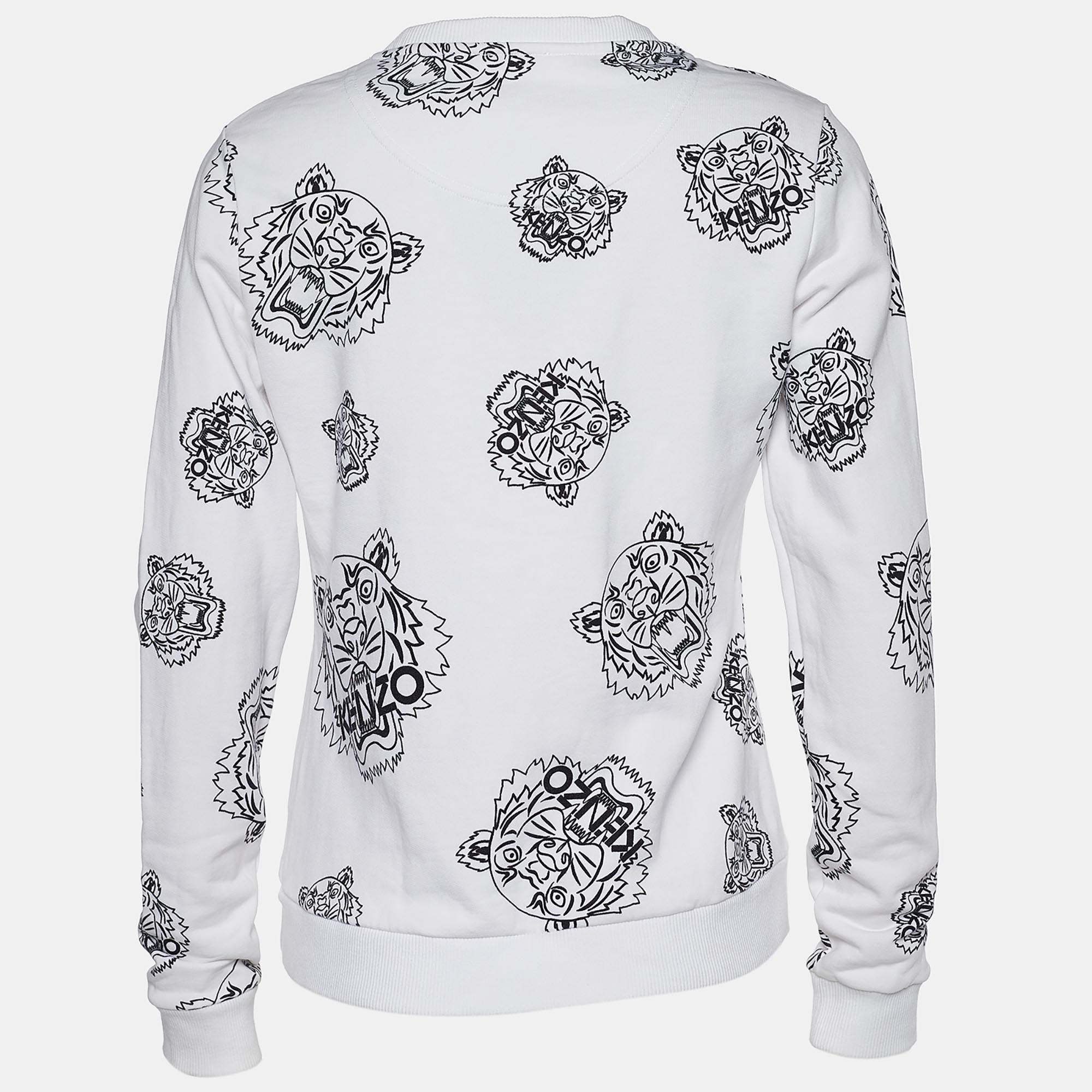 

Kenzo White Cotton Tiger Print Crewneck Sweatshirt