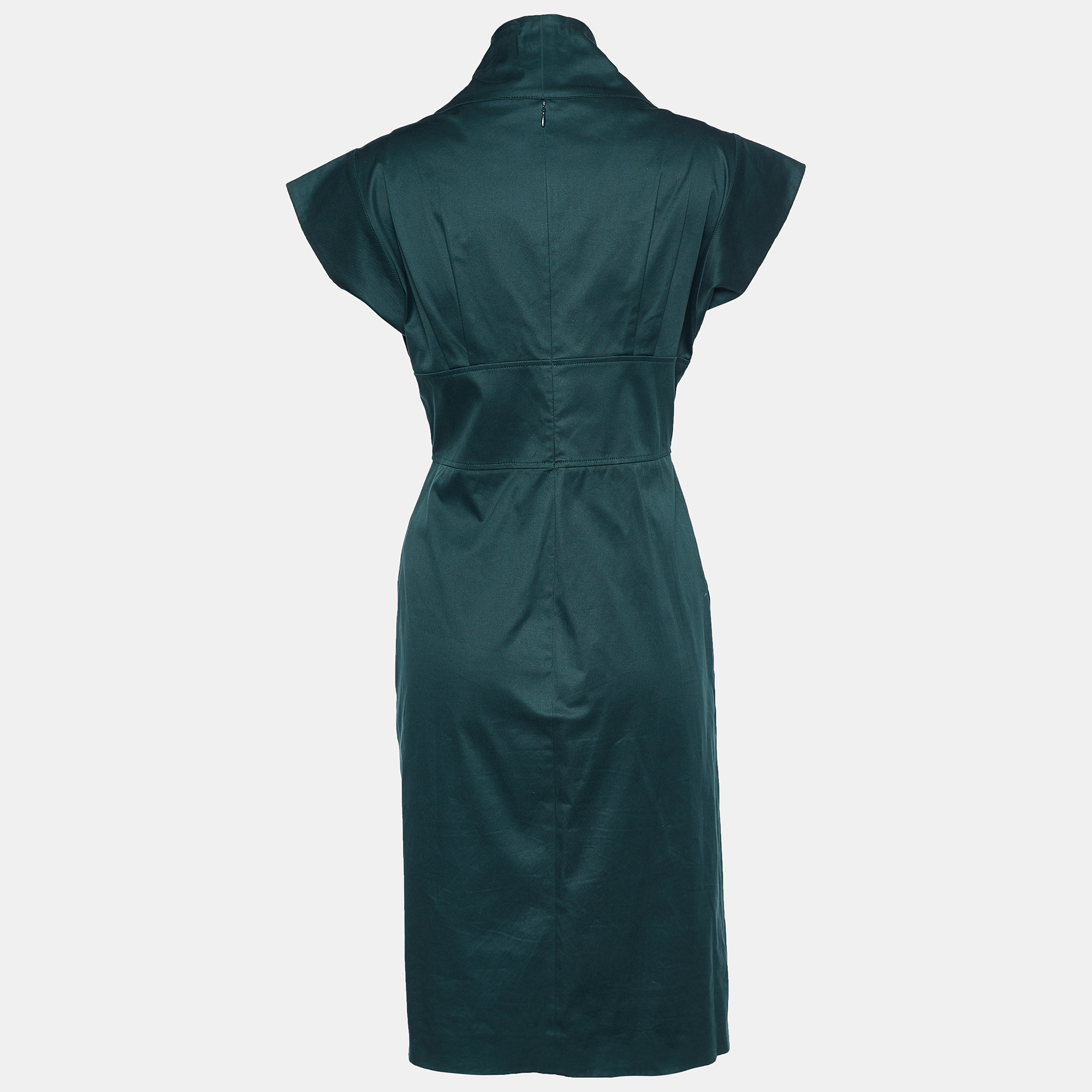 

Kenzo Dark Green Stretch Cotton Cowl Neck Sheath Dress