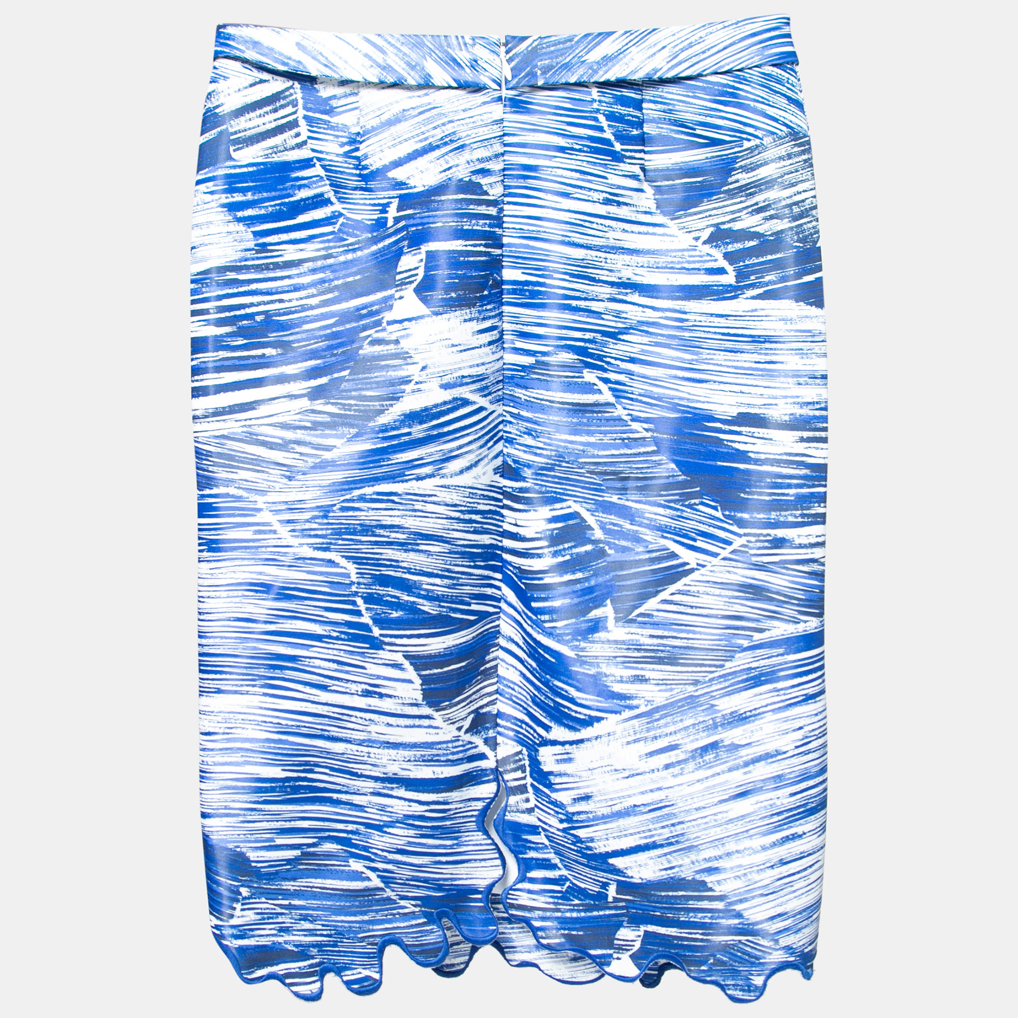 

Kenzo Blue Broken Waves Printed Cotton & Silk Pencil Skirt