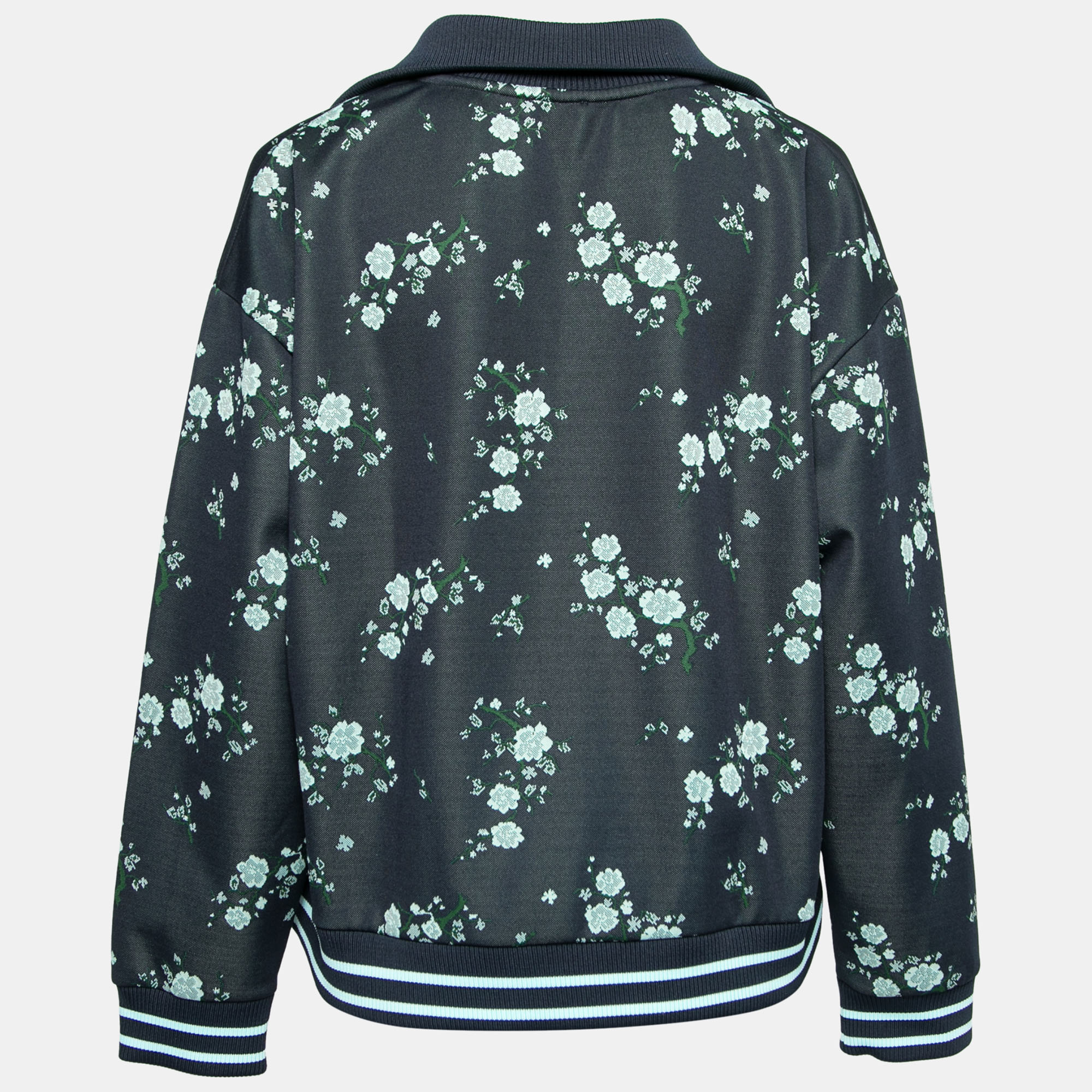 

Kenzo Navy Blue Knit Floral Embroidered Zip Front Jacket