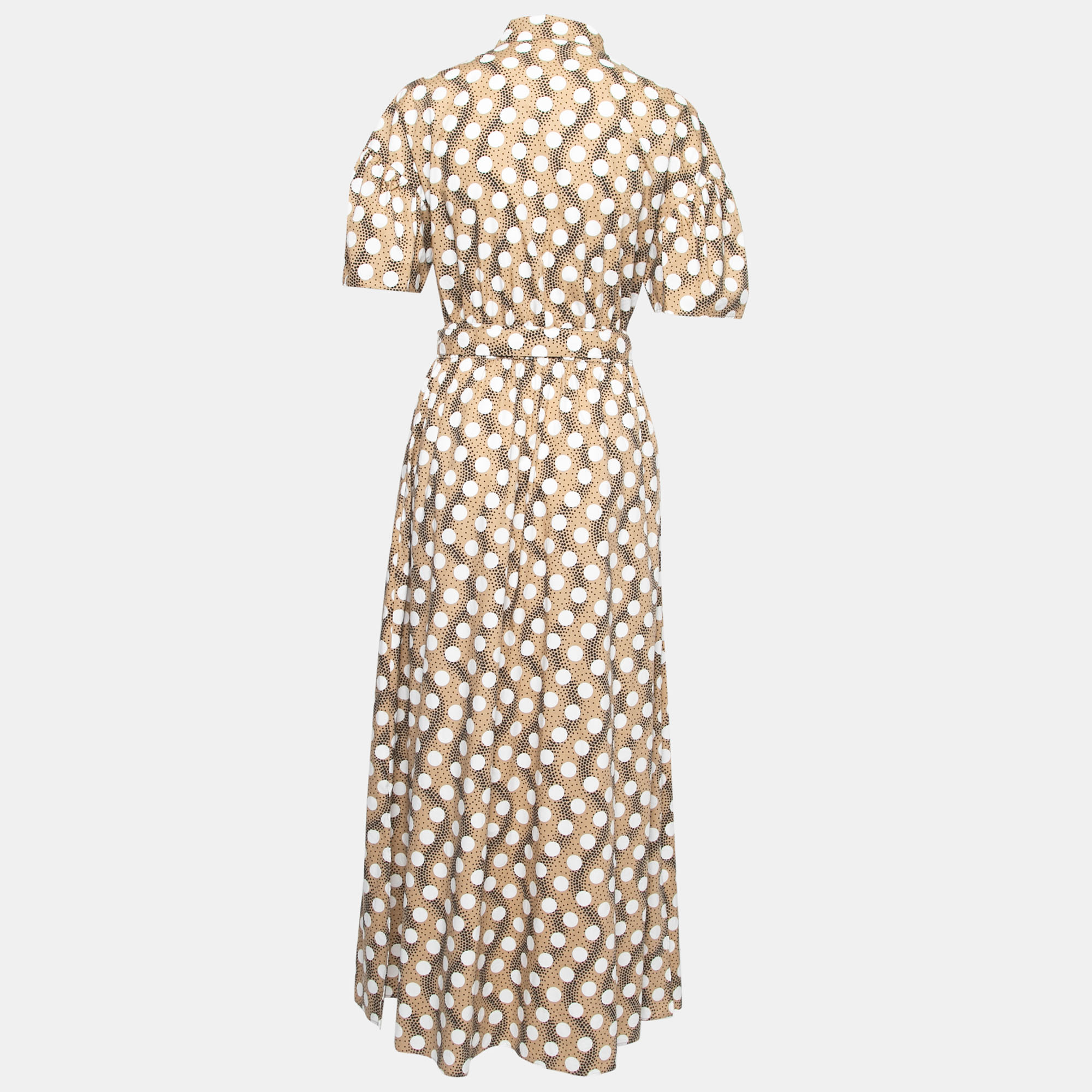 

Kenzo Beige Polka Dotted Cotton Button Front Belted Shirt Dress