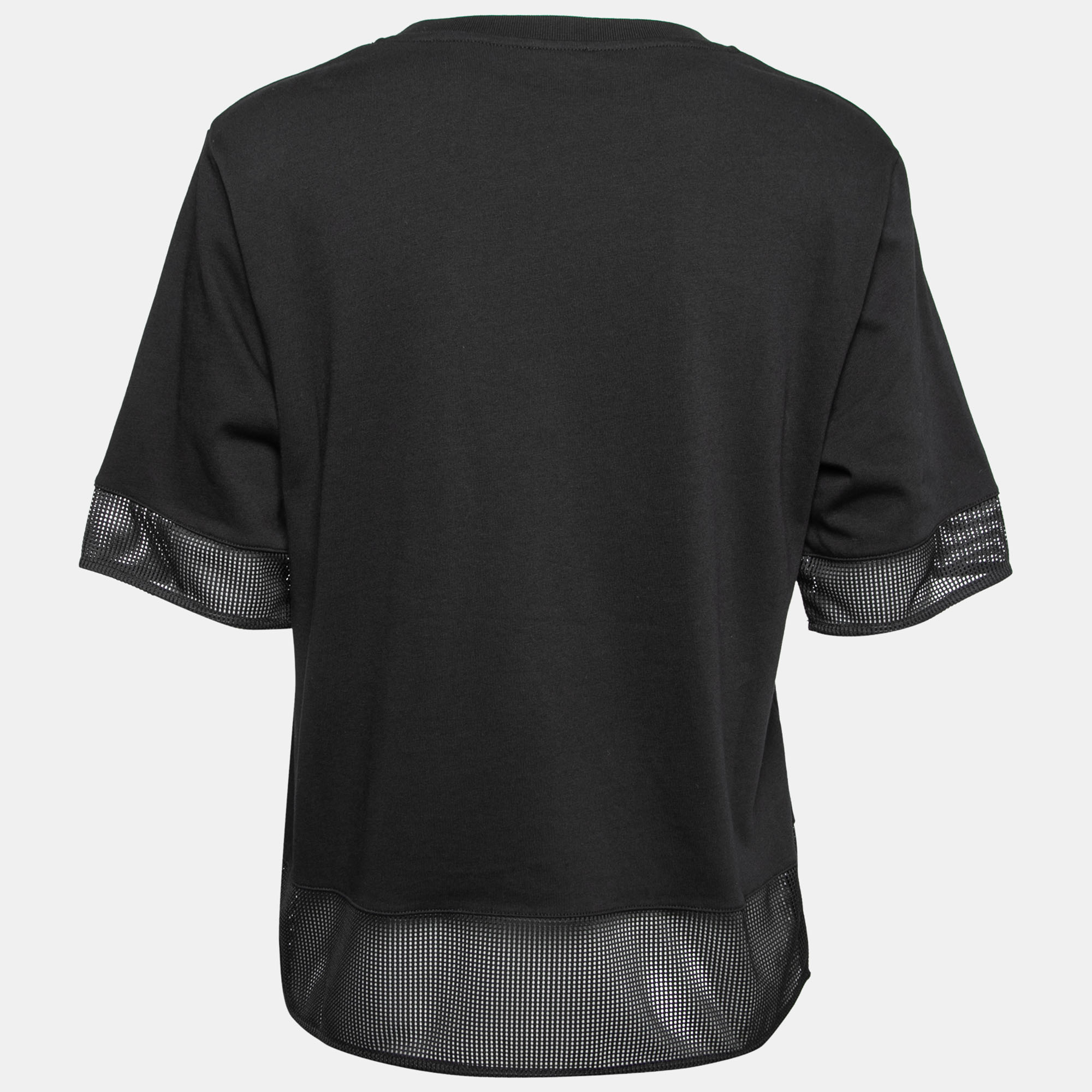 

Kenzo Black Logo Print Mesh Detail Cotton Top