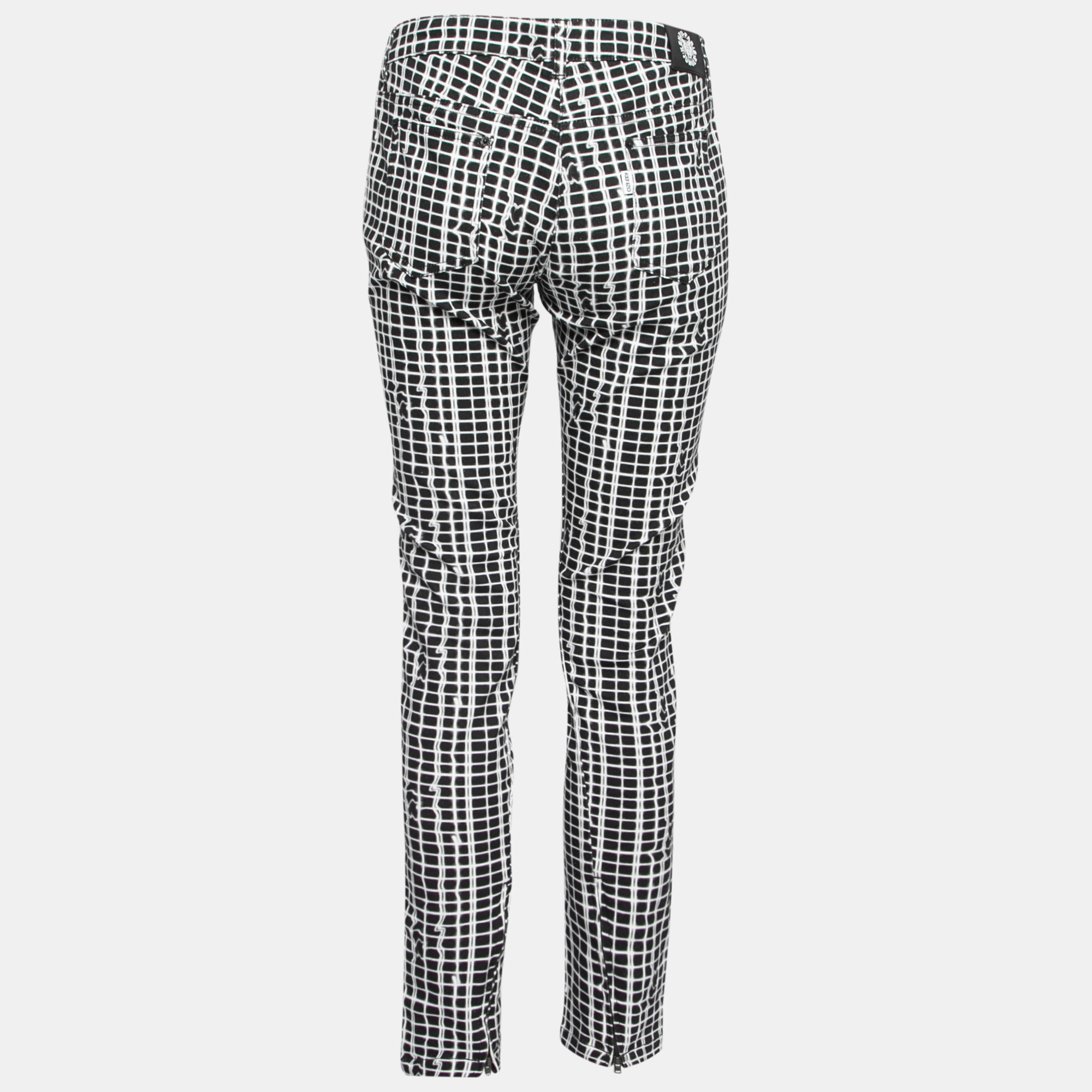 

Kenzo Black & White Abstract Print Cotton Zip-Detailed Jeans  Waist 30.5
