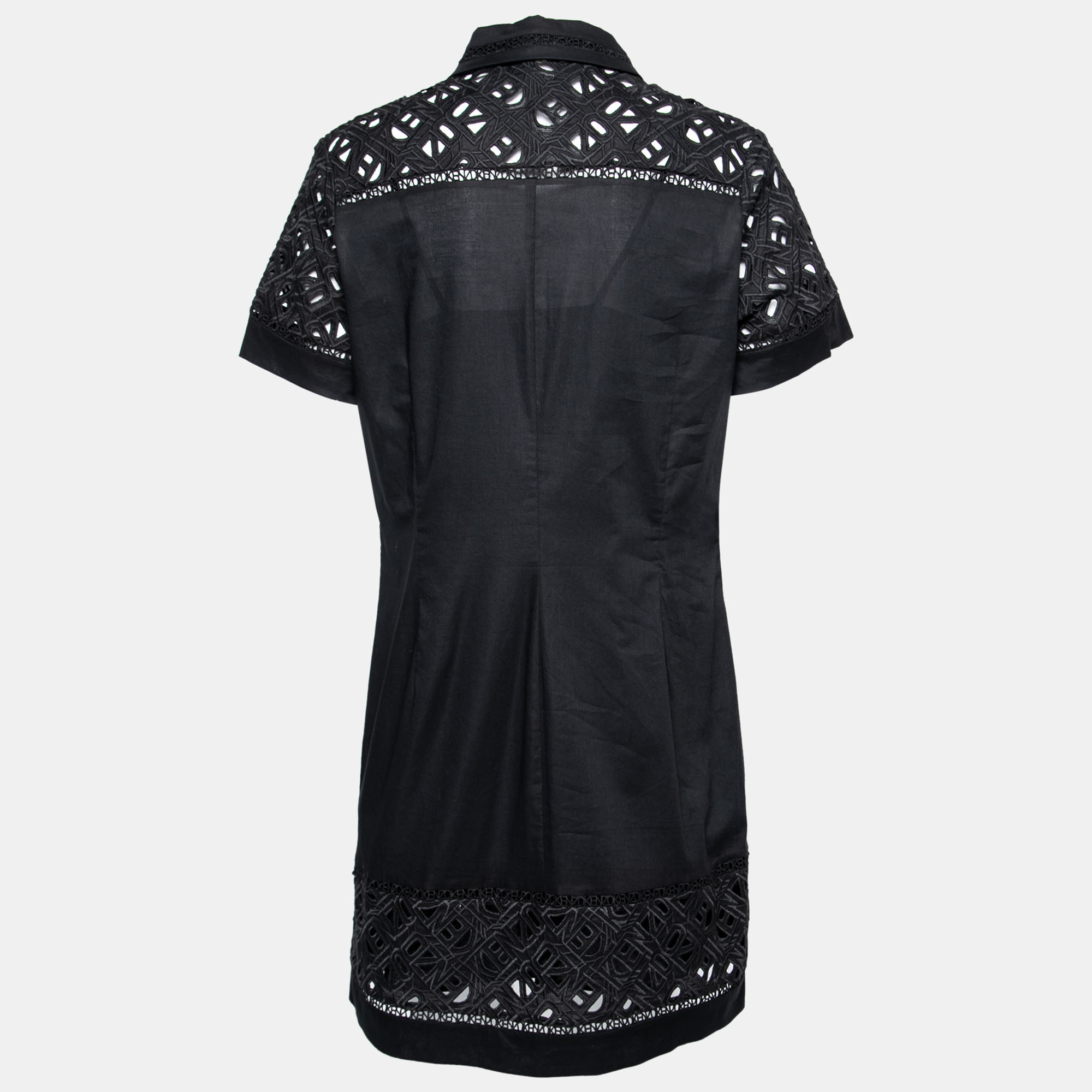 

Kenzo Black Cotton Poplin Lace Detailed Short Sleeve Dress