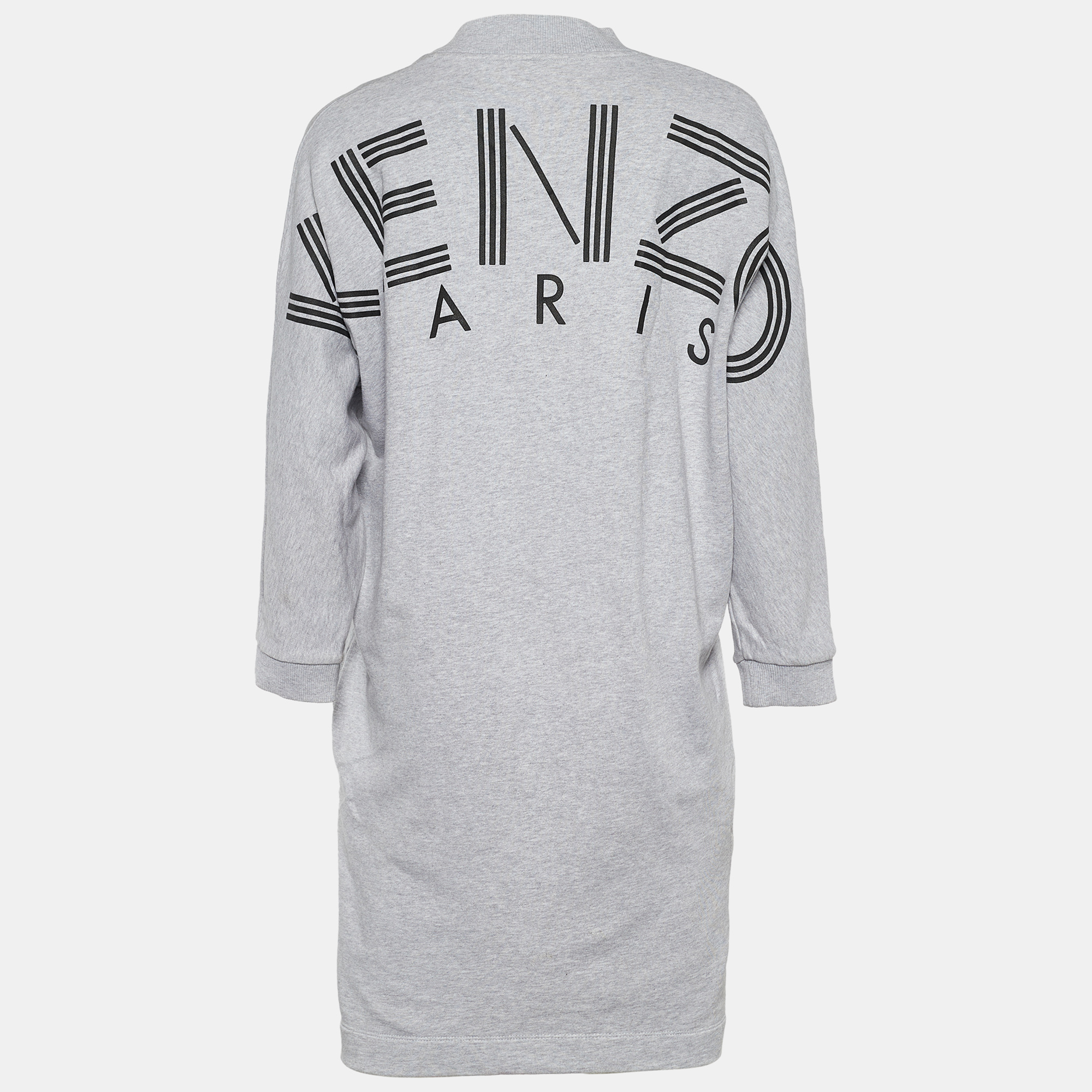 

Kenzo Grey Logo Print Cotton Boxy Fit Shift Dress