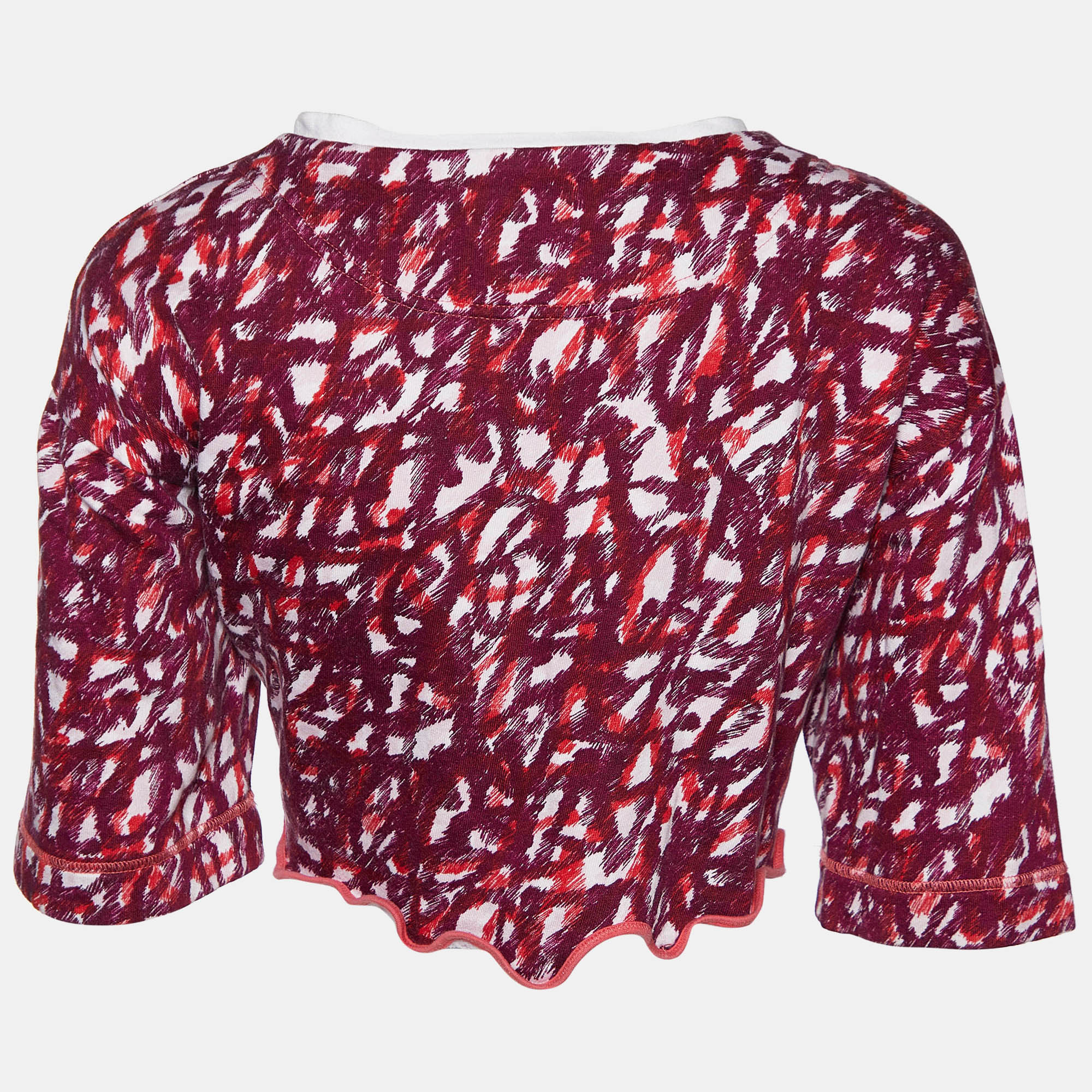 

Kenzo Dark Pink Scribble Print Cotton Flared Hem Crop Top