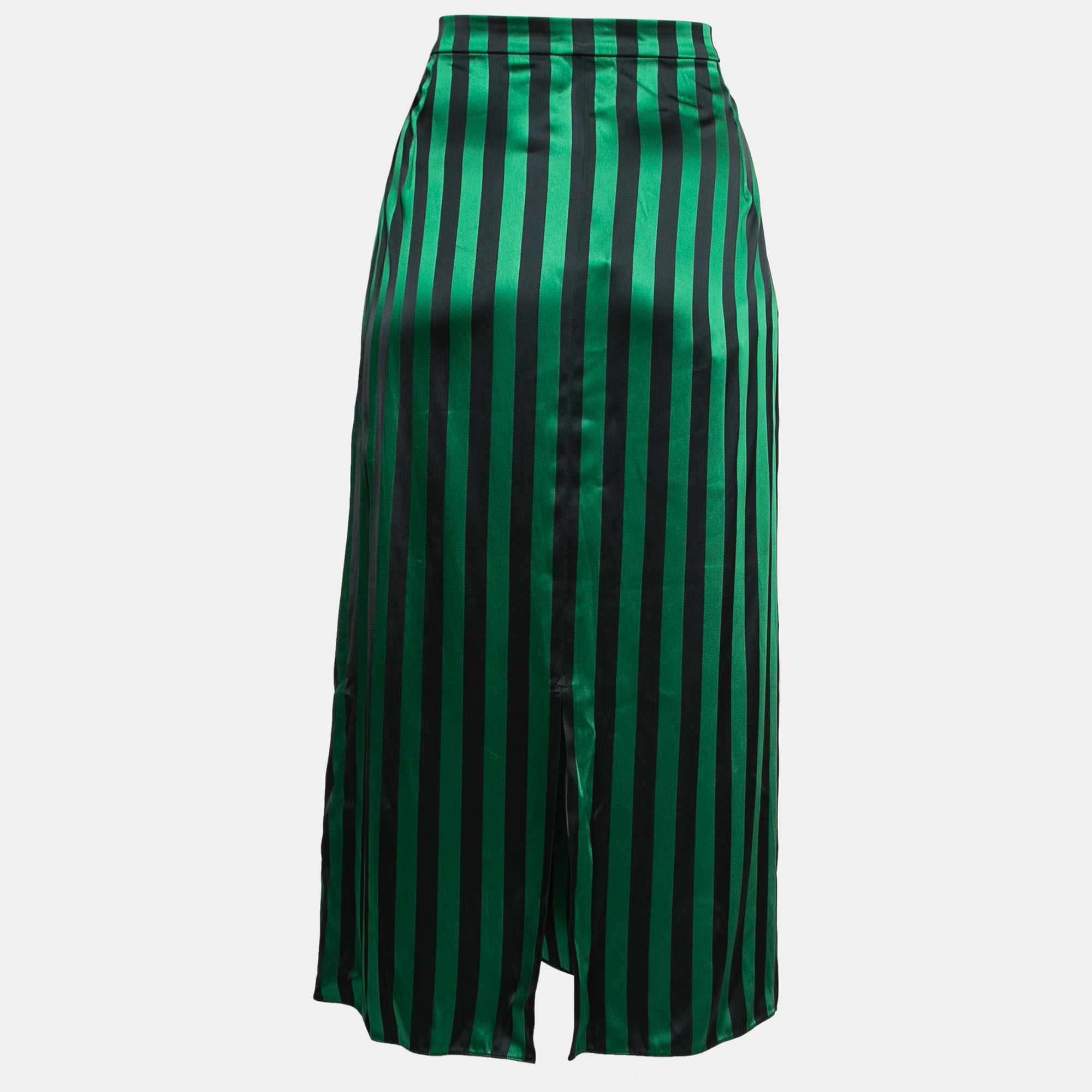 

Kenzo Green & Black Striped Satin Midi Skirt
