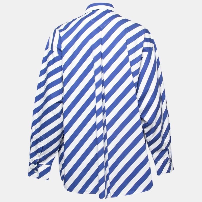 

Kenzo Blue & White Striped Cotton Button Front Oversize Shirt