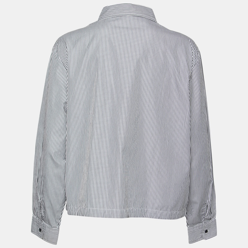 

Kenzo Grey Striped Cotton Hem Tie Detail Button Front Shirt