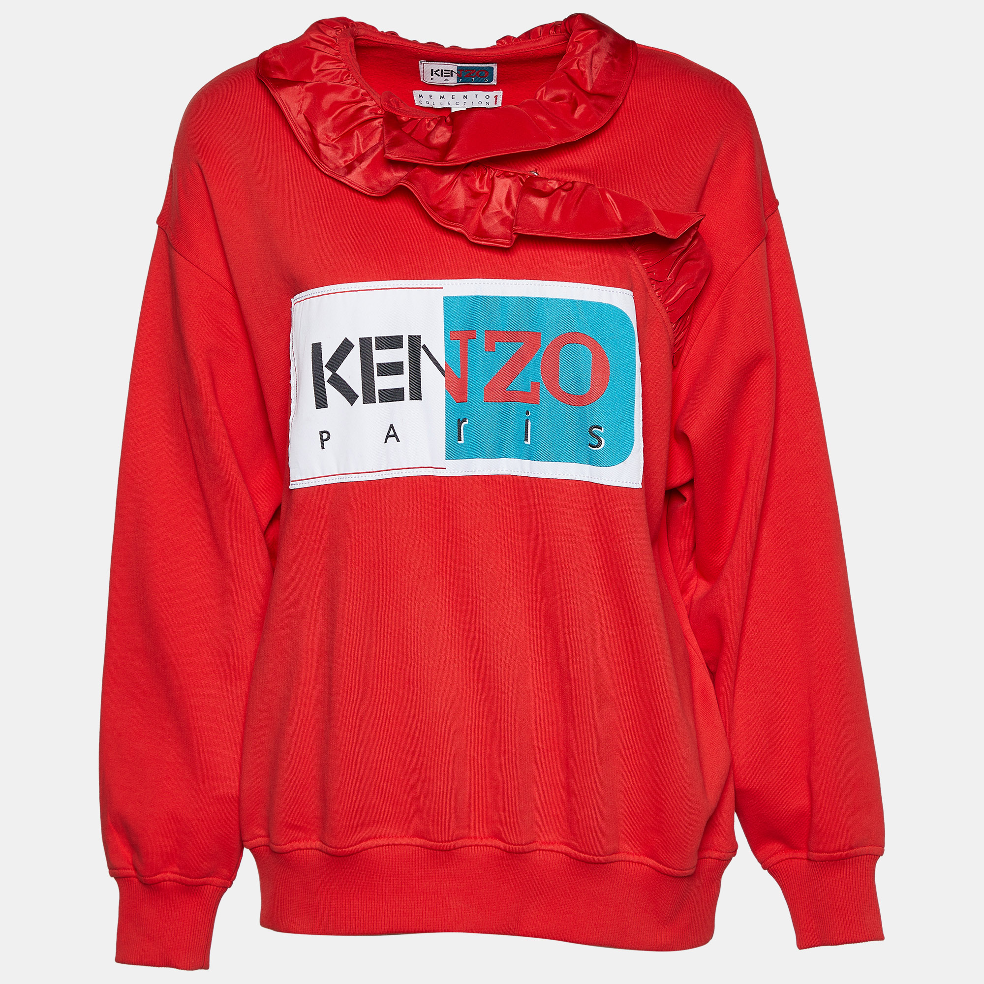 Pre-owned Kenzo Red La Collection Memento N°1 Cotton Ruffled Neck Sweatshirt S