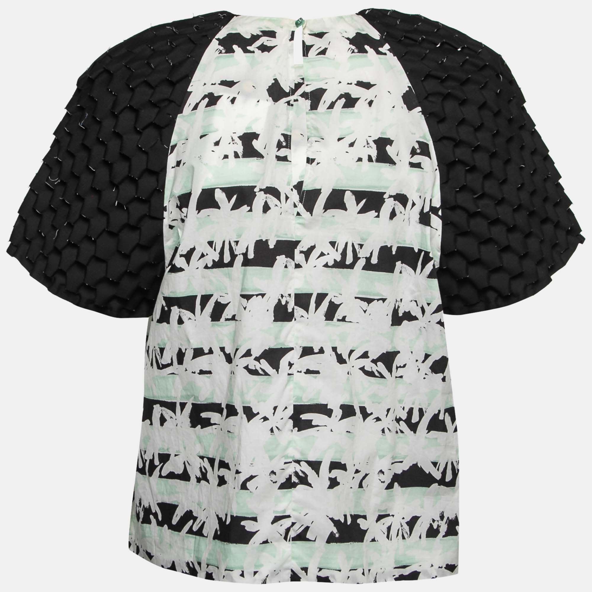 

Kenzo Black & Green Printed Cotton Cutout Sleeve Top