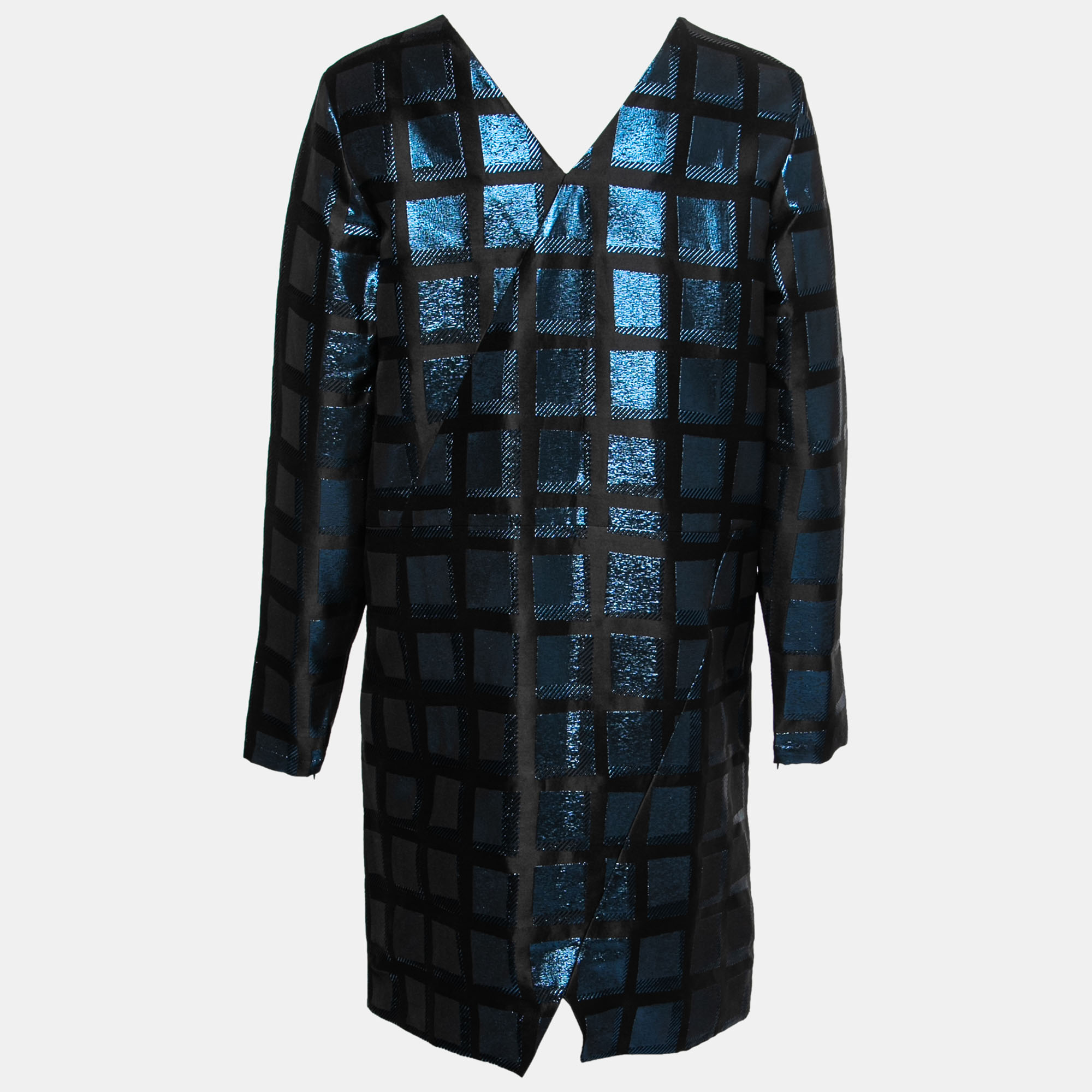 

Kenzo Black & Blue Metallic Square Jacquard Shift Dress