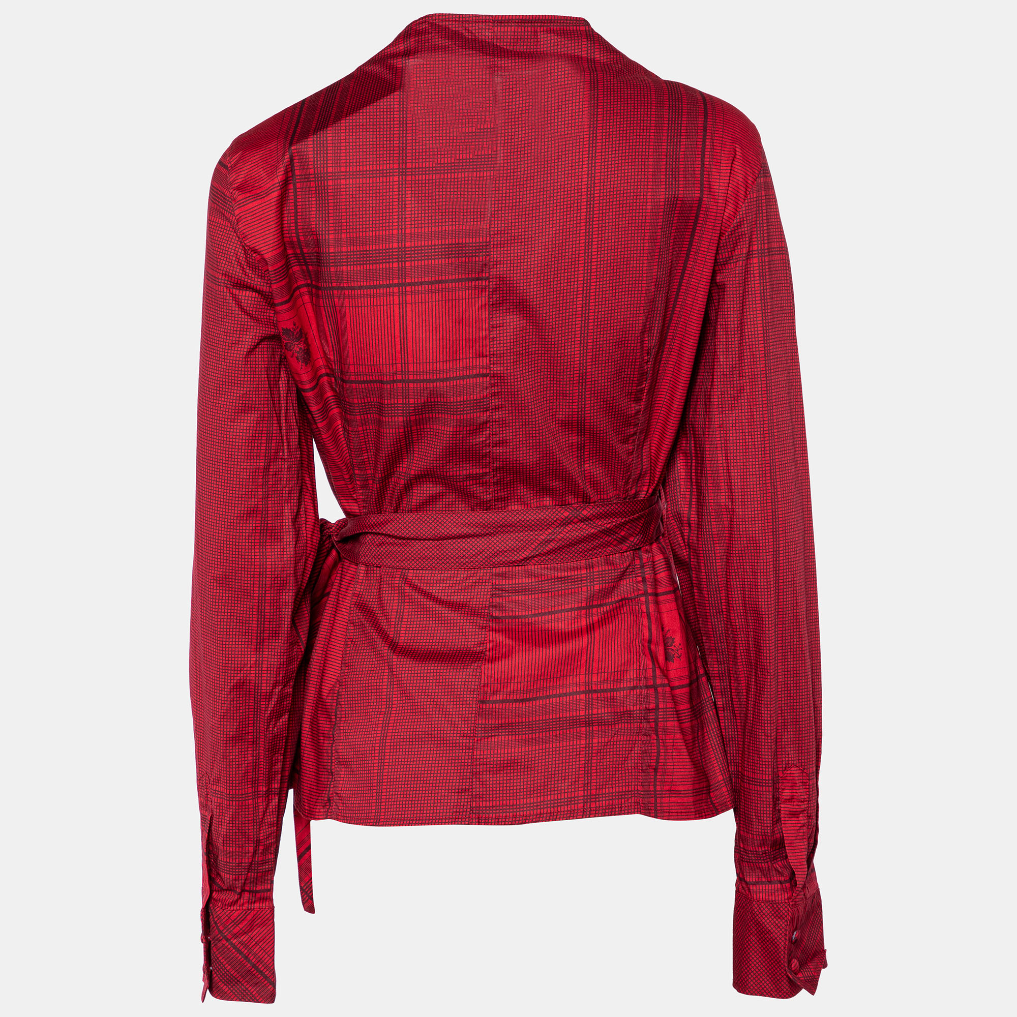 

Kenzo Red Printed Cotton Front Tie Detail Blouse