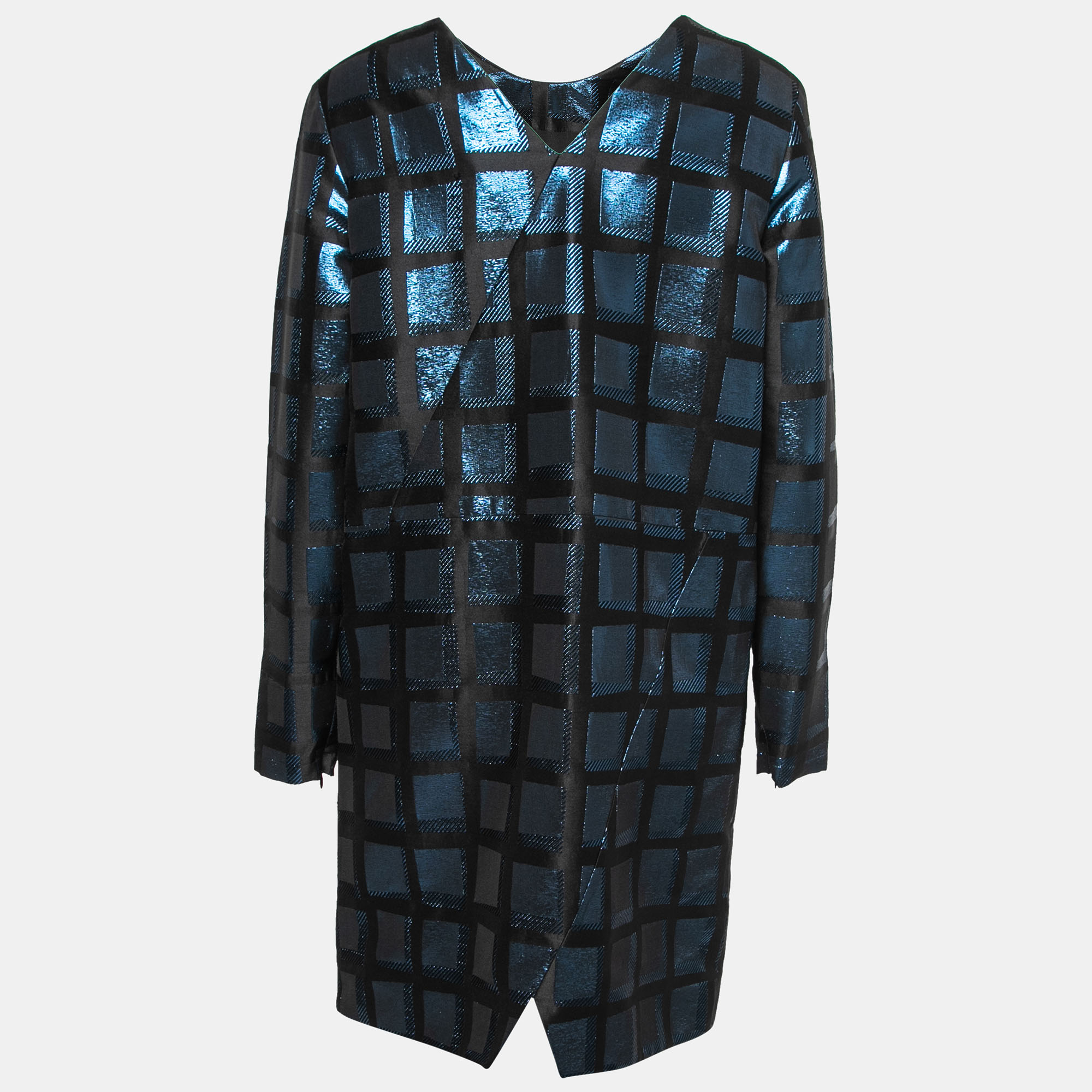 

Kenzo Black & Blue Metallic Square Jacquard Shift Dress