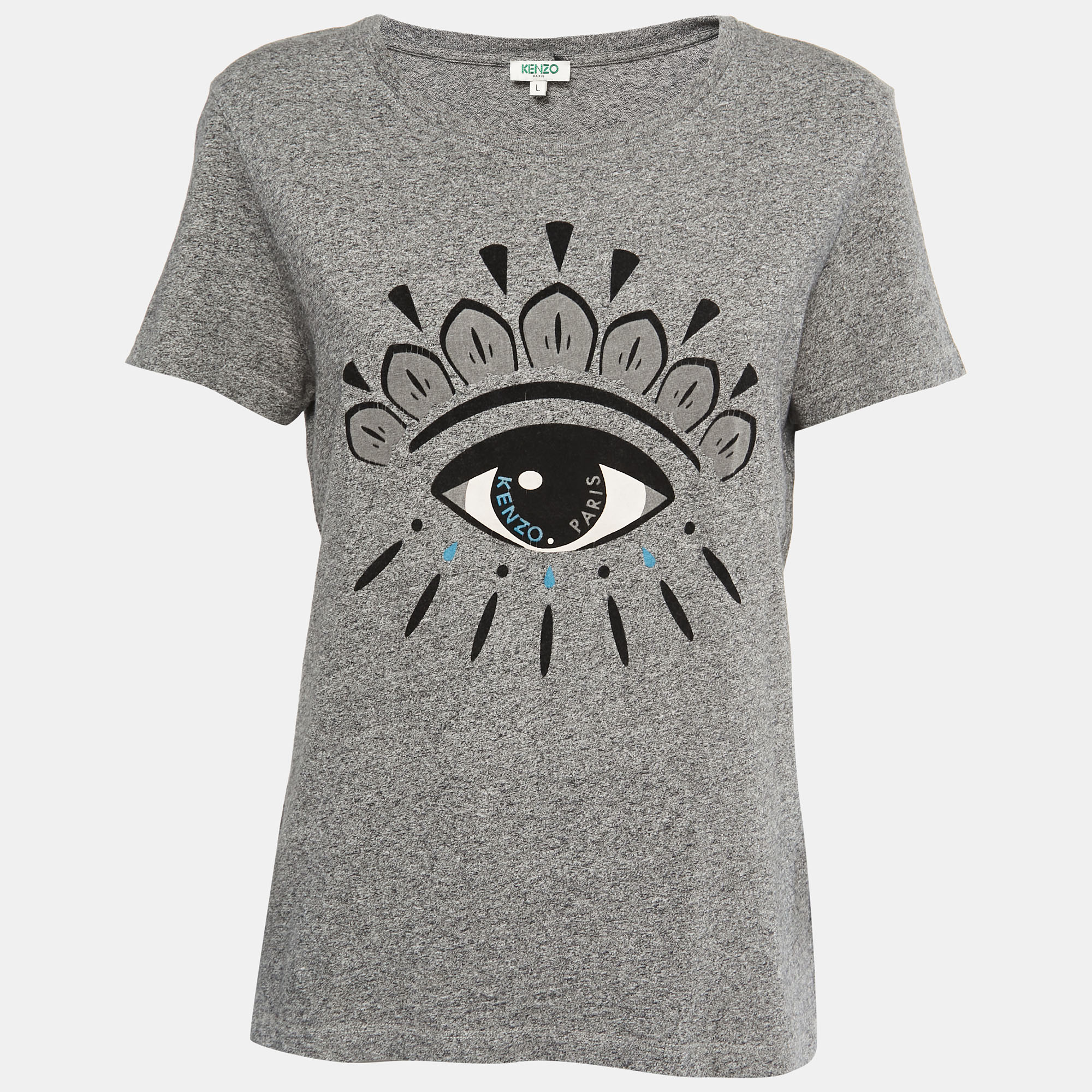 Pre-owned Kenzo Grey Eye Flocked Roundneck T-shirt L