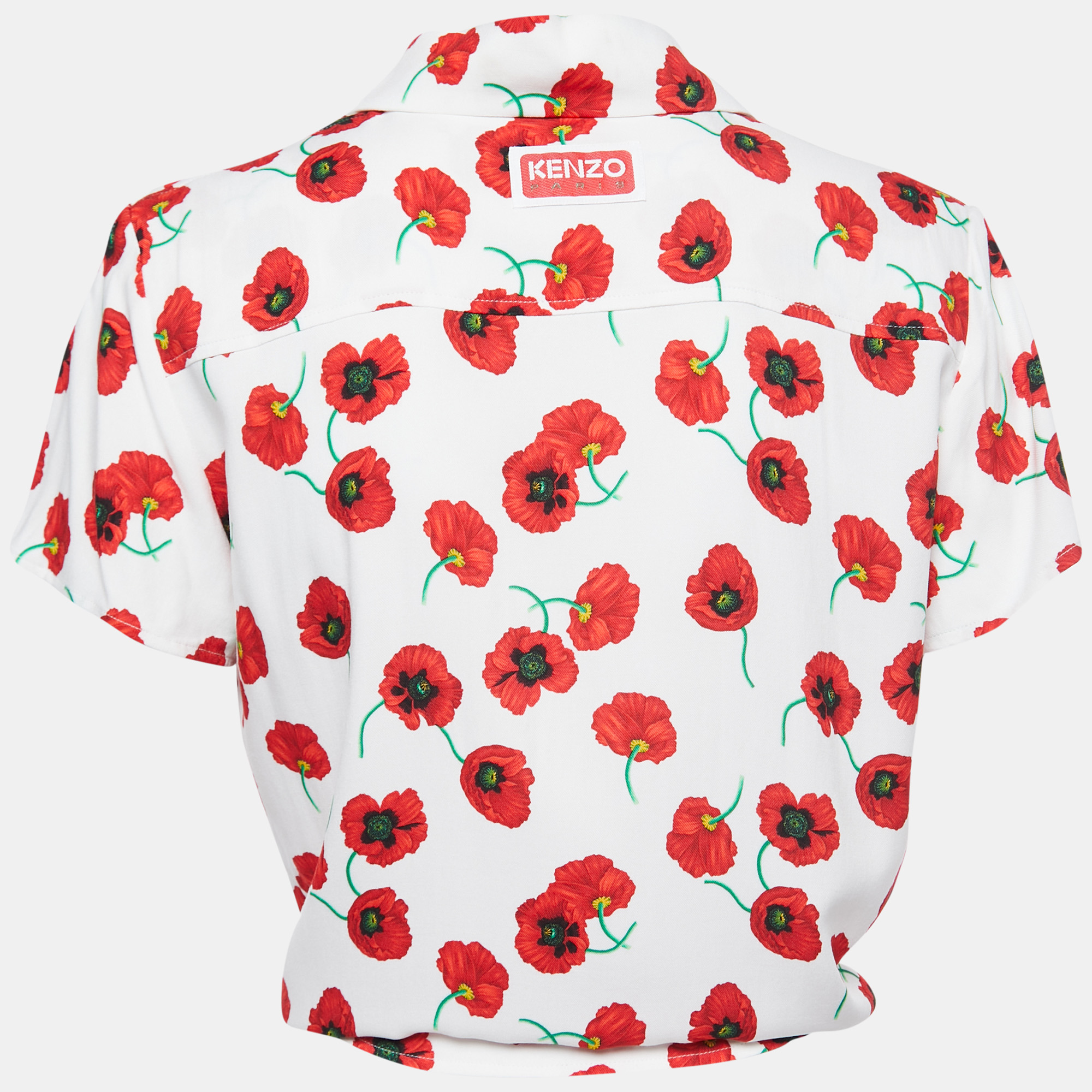 

Kenzo White Poppy Printed Tie Front Blouse