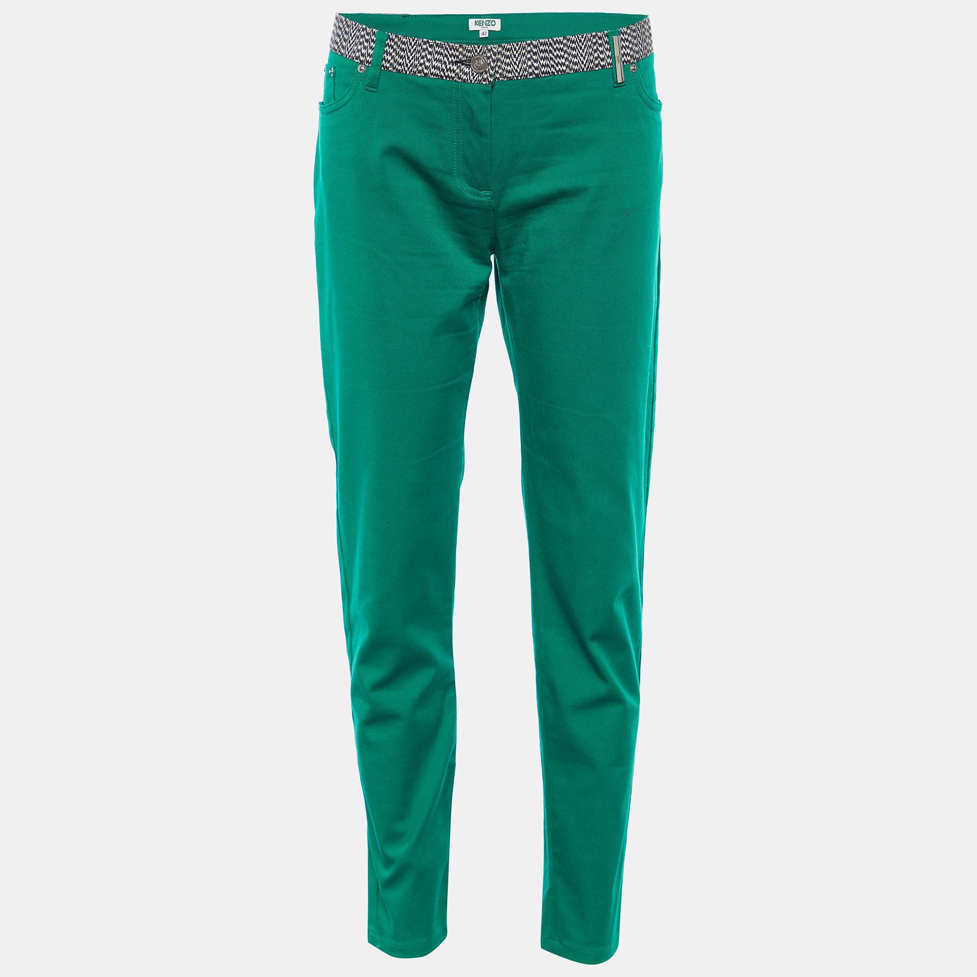 

Kenzo Green Cotton Contrast Waist Band Trousers