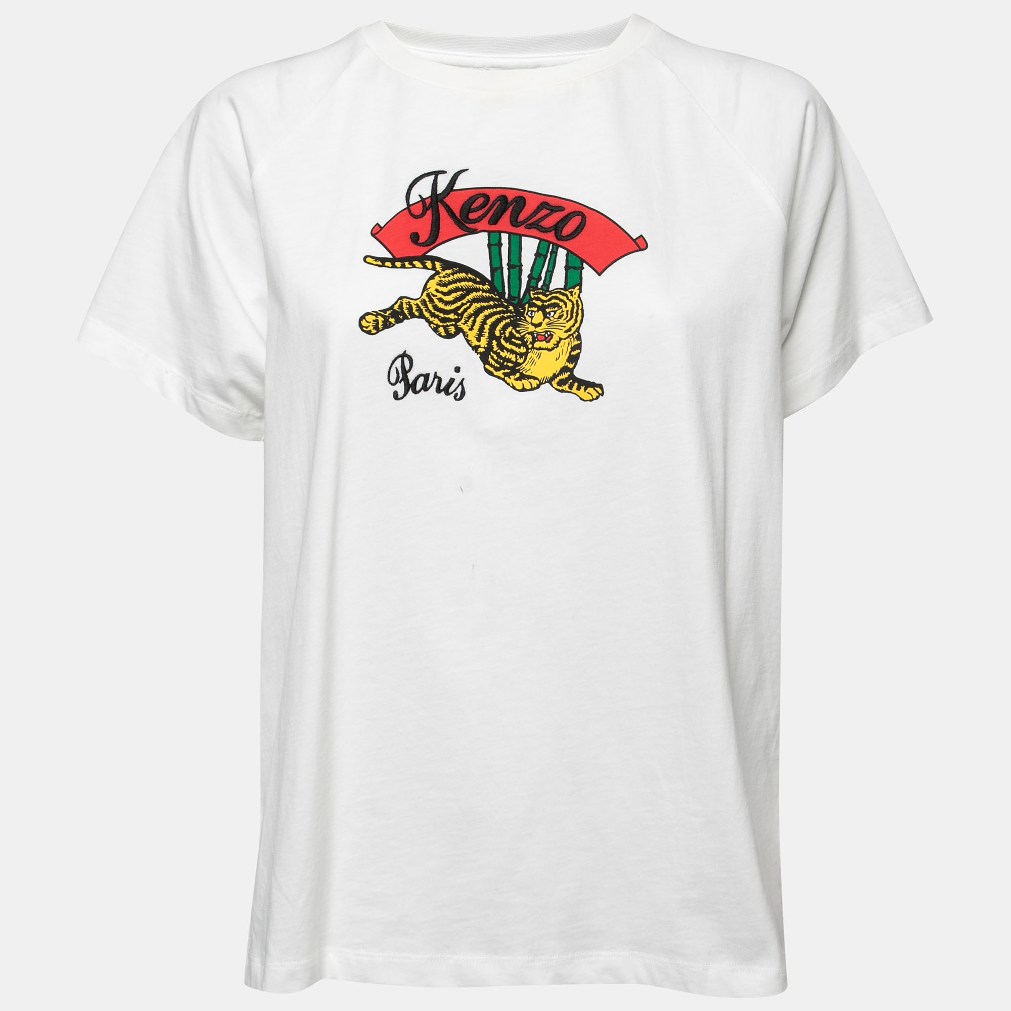 Pre Owned Kenzo White Tiger Memento Print Cotton Crew Neck T-Shirt XL