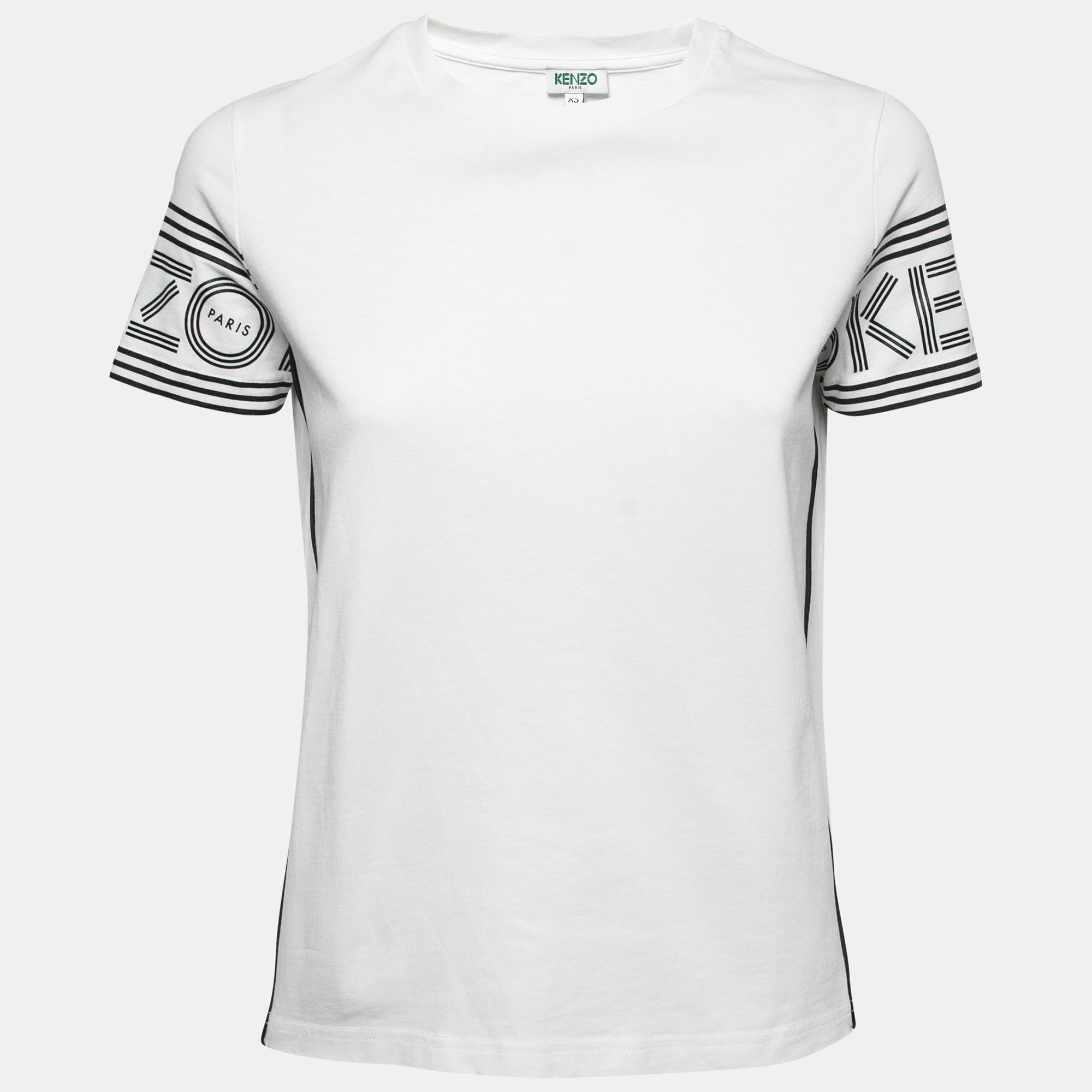 Pre Owned Kenzo White Cotton Logo Print T-Shirt XS