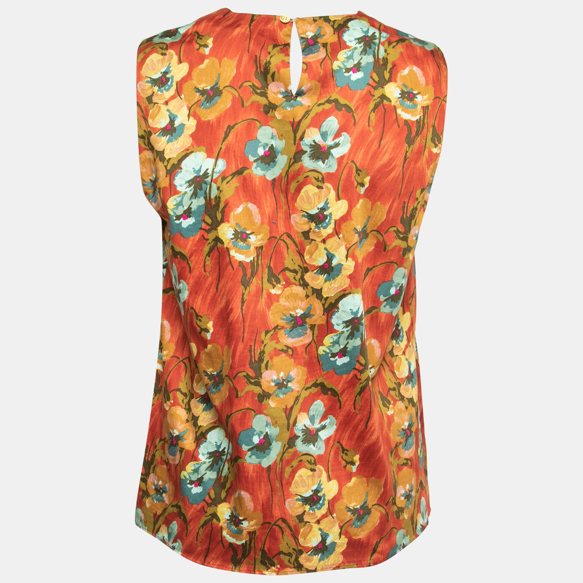 

Kenzo Multicolor Floral Printed Cotton Ruched V-Neck Sleeveless Top