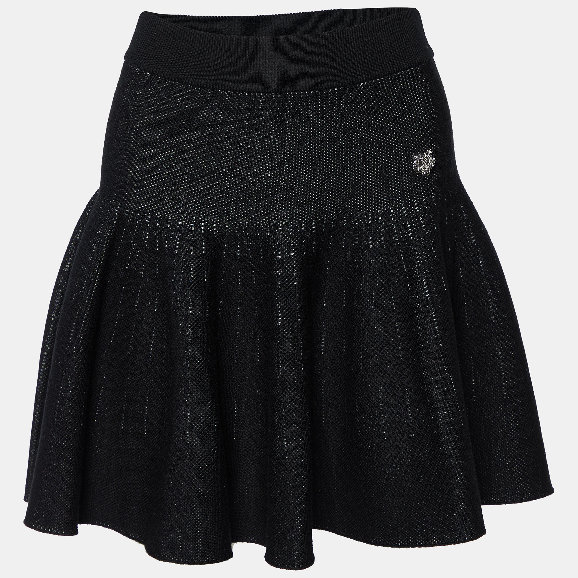 Pre-owned Kenzo Black Wool & Cotton Knit Skater Mini Skirt Xs