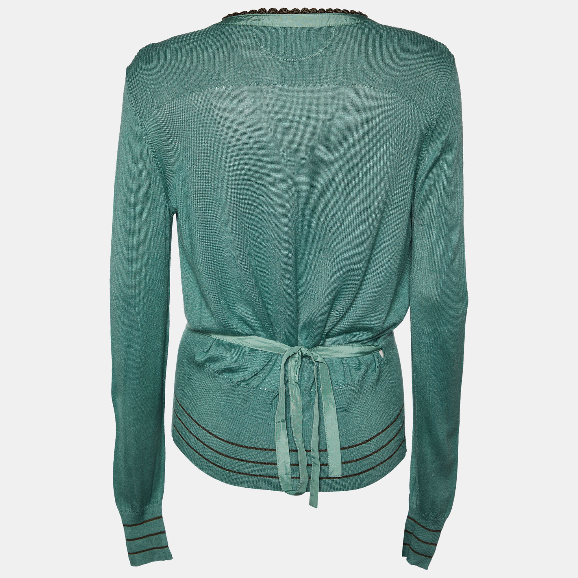 

Kenzo Light Green Silk & Cashmere Knit Wrap Cardigan