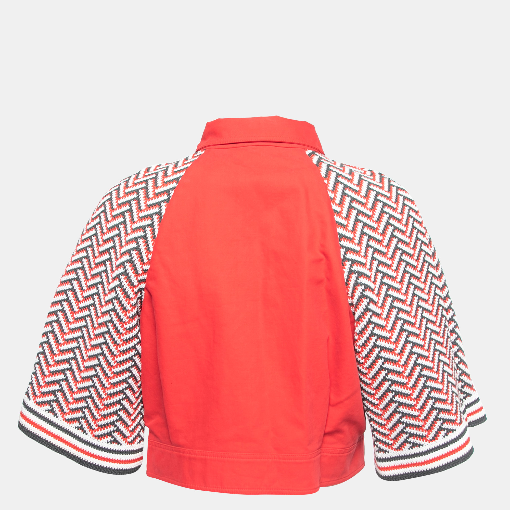 

Kenzo Red Cotton Pattern Knitted Sleeves Button Front Cropped Jacket