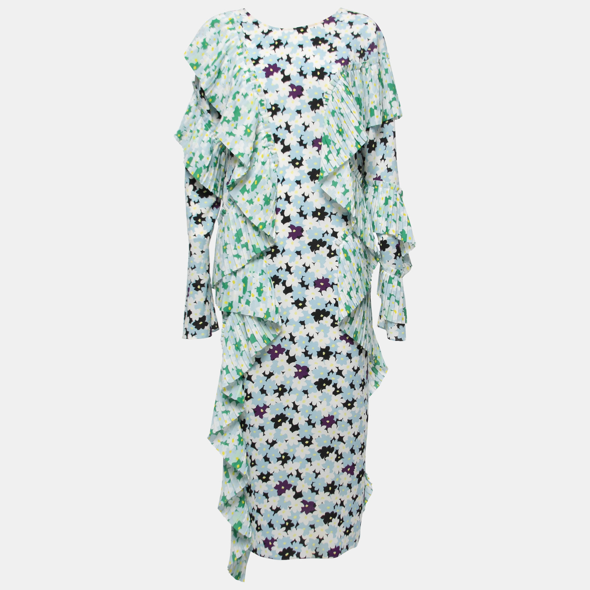 

Kenzo Multicolor Crepe Ruffle Detailed Long Sleeve Midi Dress