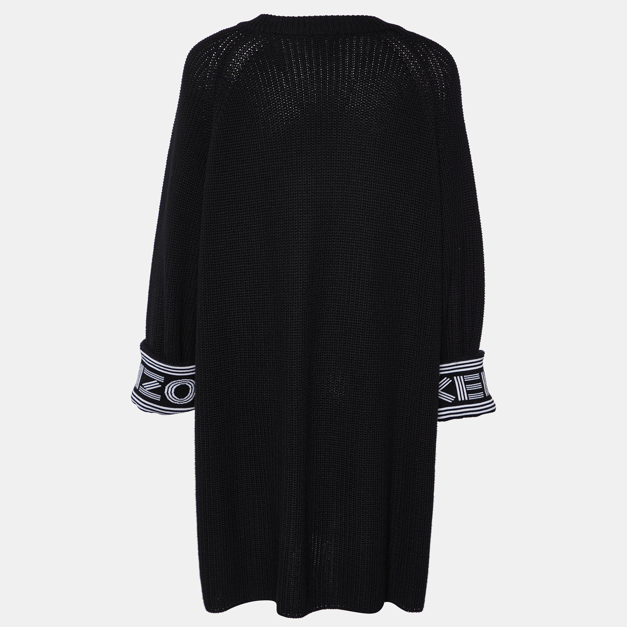 

Kenzo Black Cotton & Wool Knit Zip Front Cardigan