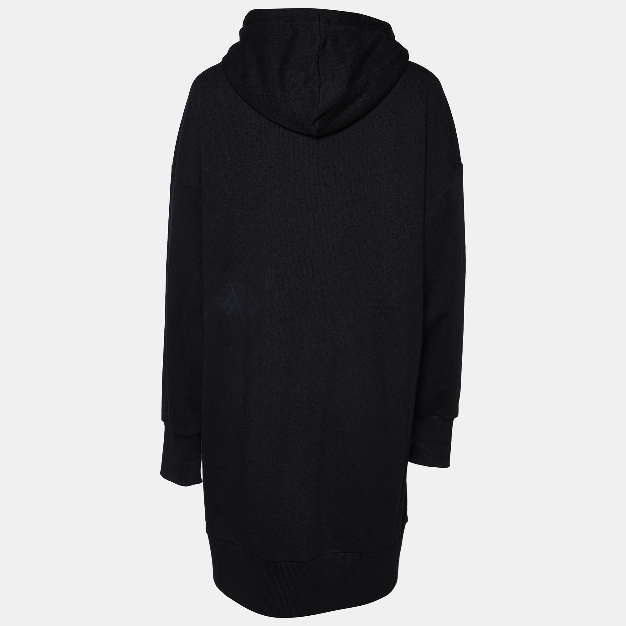 

Kenzo Black Logo Embroidered Cotton Knit Hooded Coat