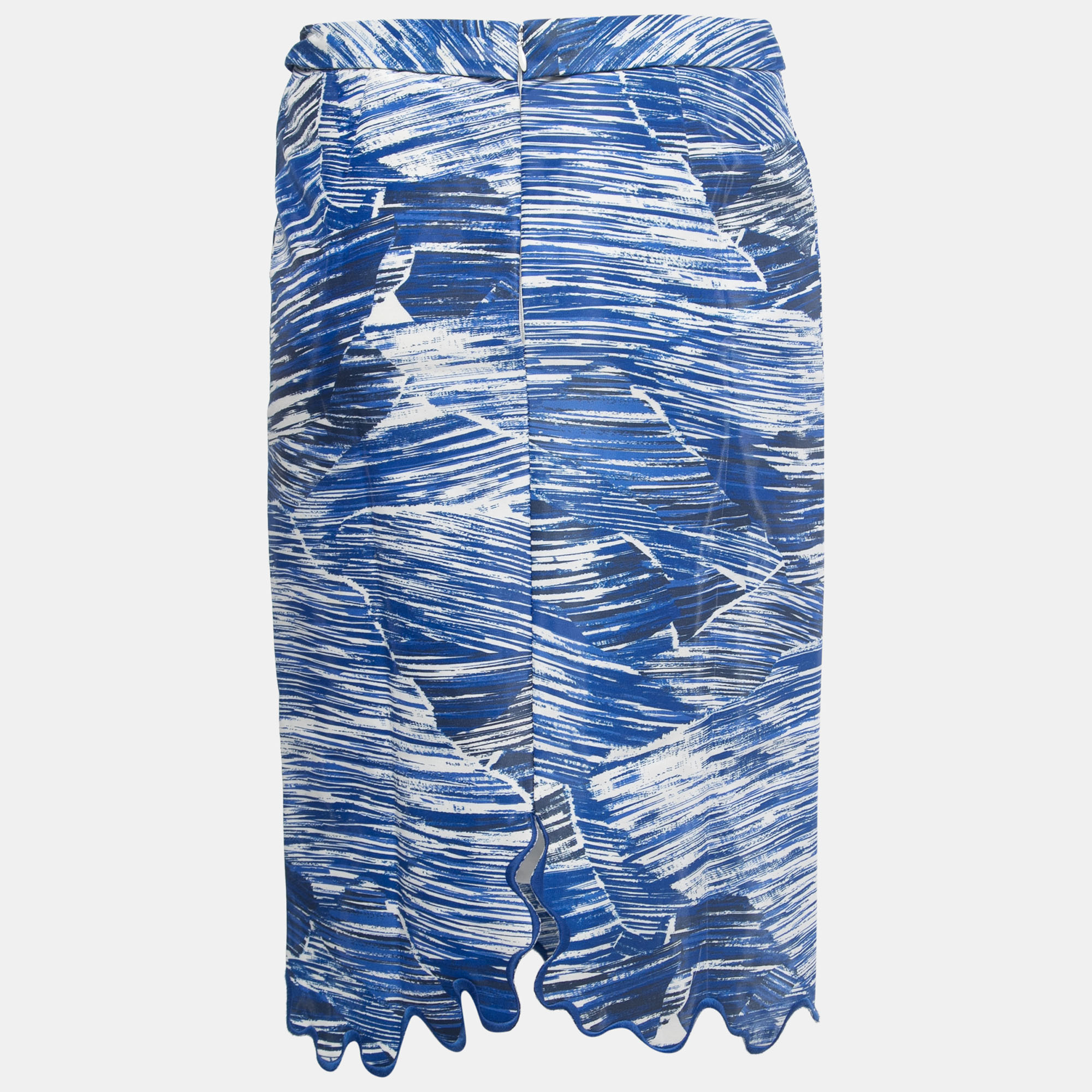 

Kenzo Blue Abstract Print Silk Blend Scalloped Hem Skirt