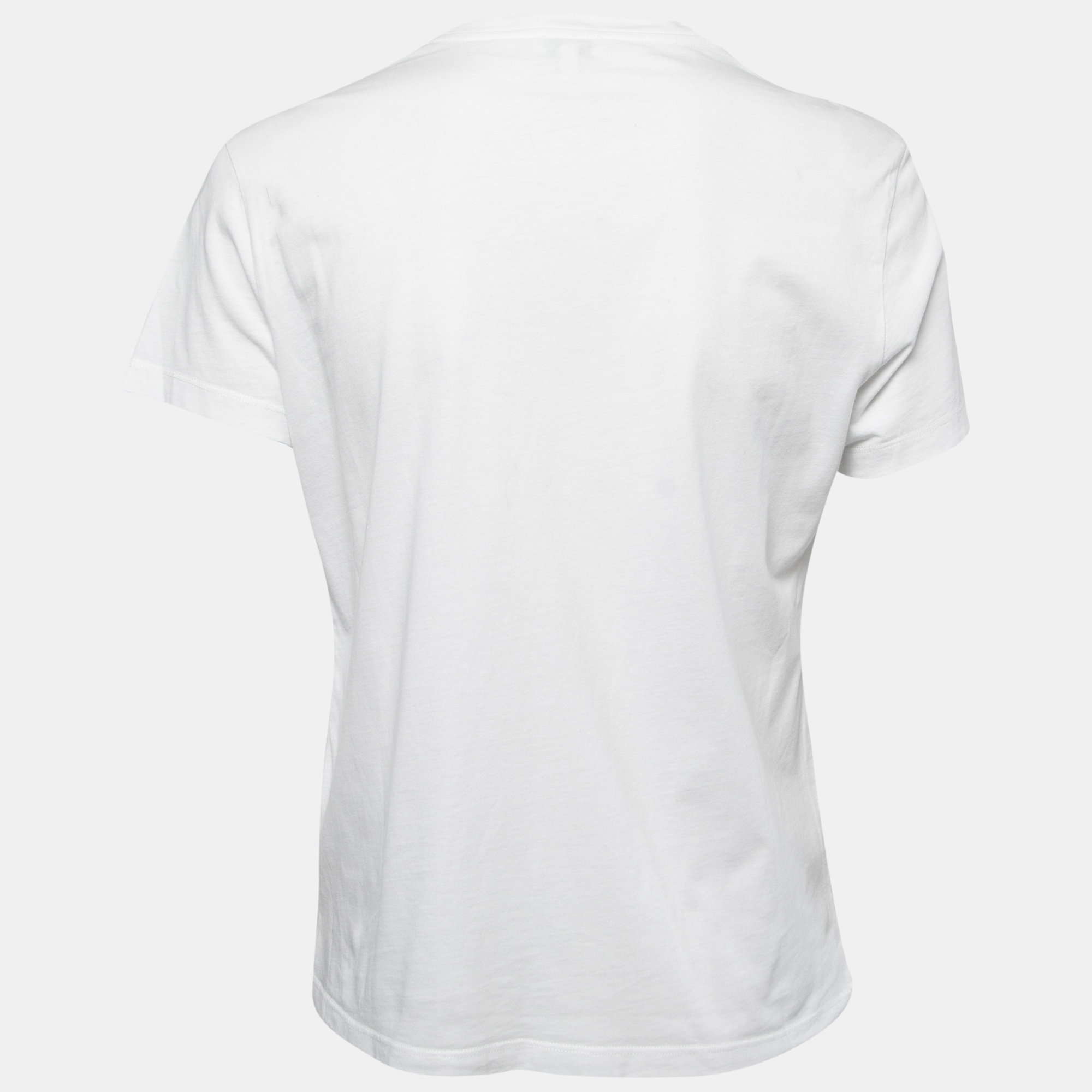 

Kenzo White Logo Embroidered Cotton Knit Round Neck T-Shirt