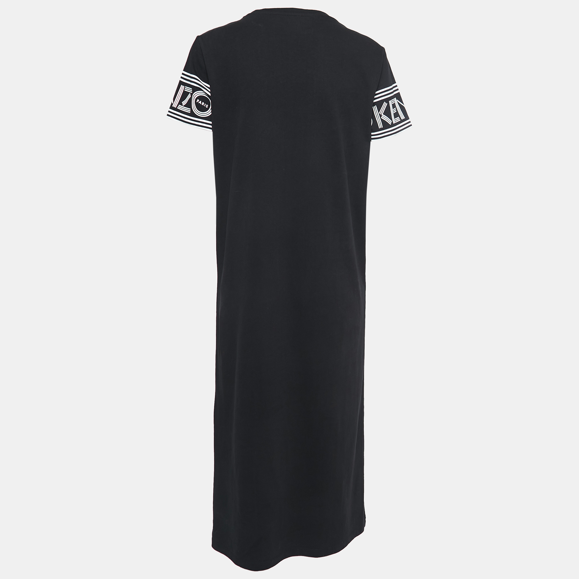

Kenzo Black Cotton Logo Printed Sleeve Detail Midi Dress