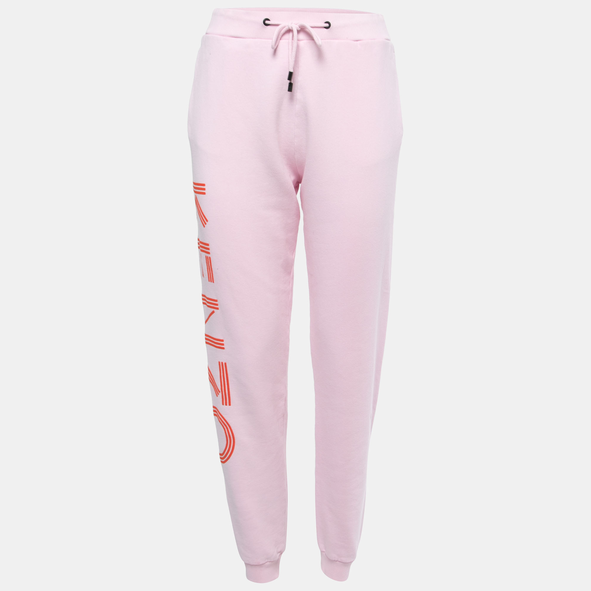 Pre-owned Kenzo Pink Logo Printed Cotton Knit Joggers S