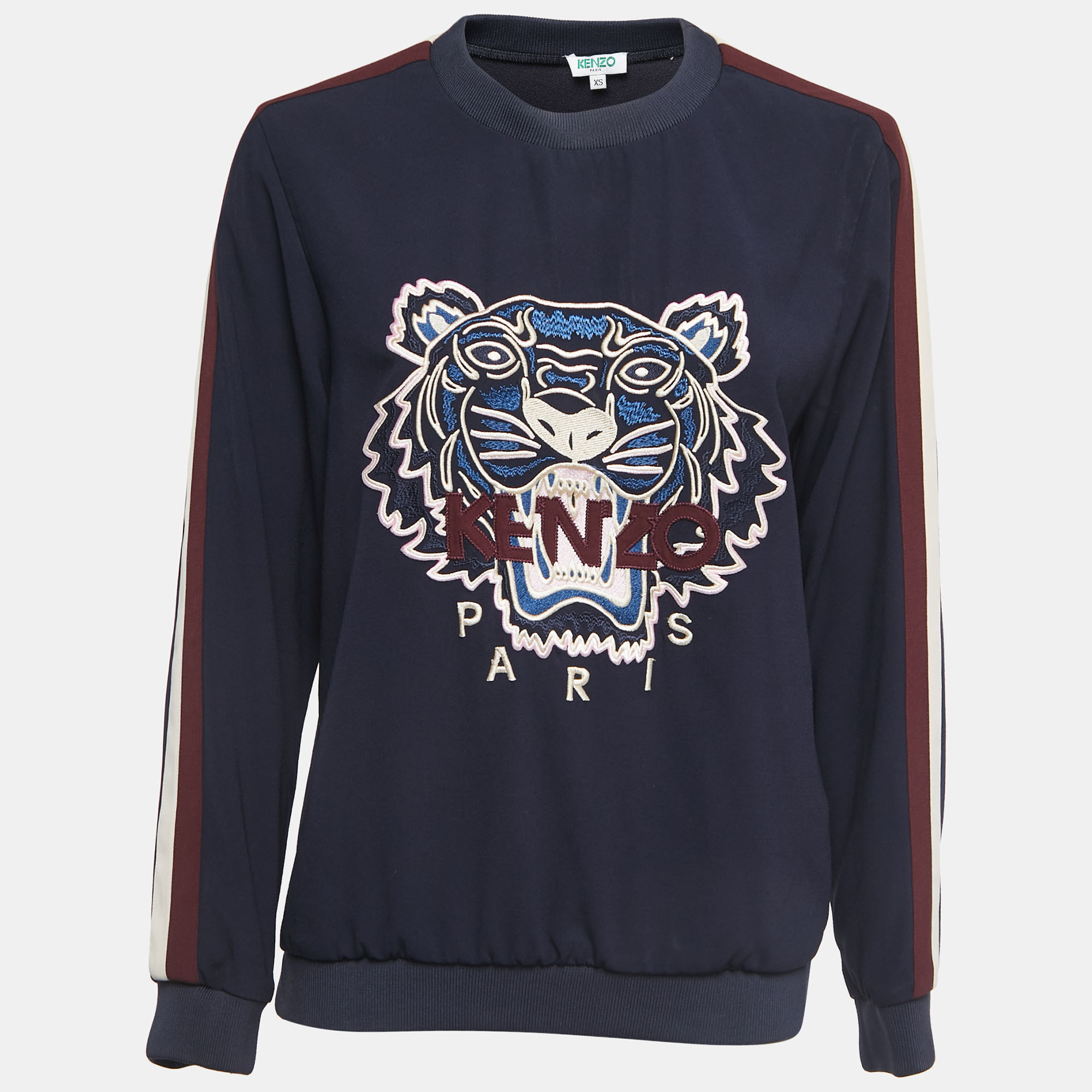 

Kenzo Navy Blue Logo Embroidered Crepe Crew Neck Sweatshirt