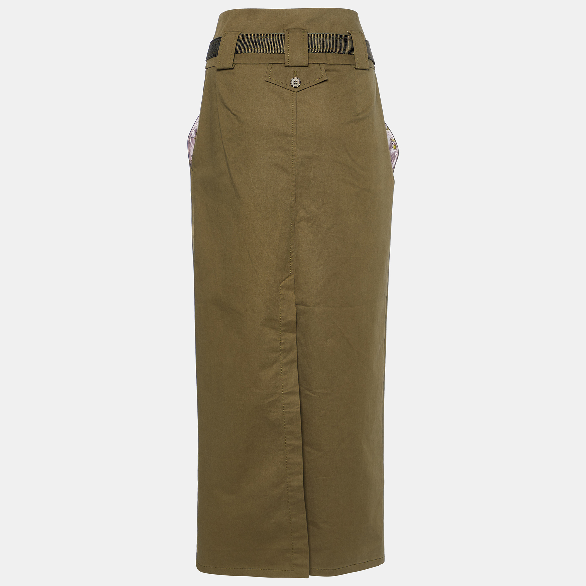 

Kenzo Olive Green Cotton Belted Midi Skirt