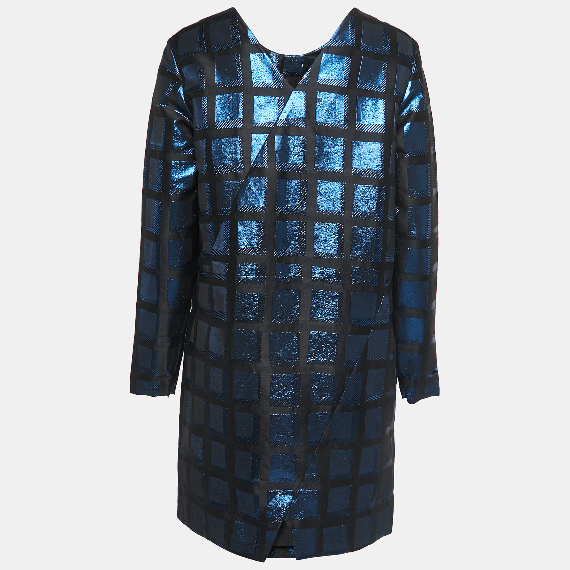 

Kenzo Black/Blue Lurex Patterned Long Sleeve Dress