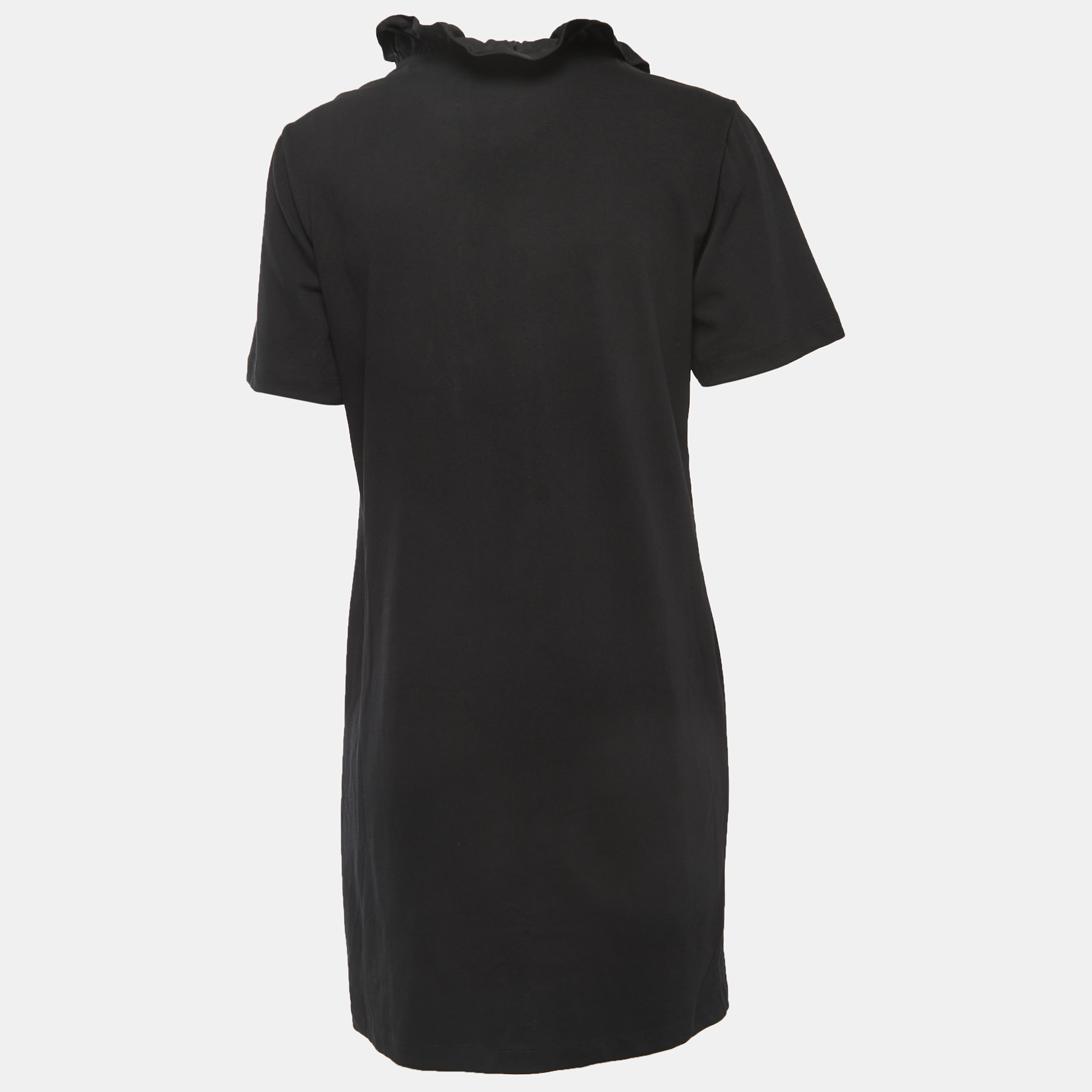 

Kenzo Black Logo Print Cotton Frilled Neck Detail Short Sleeve Mini Dress