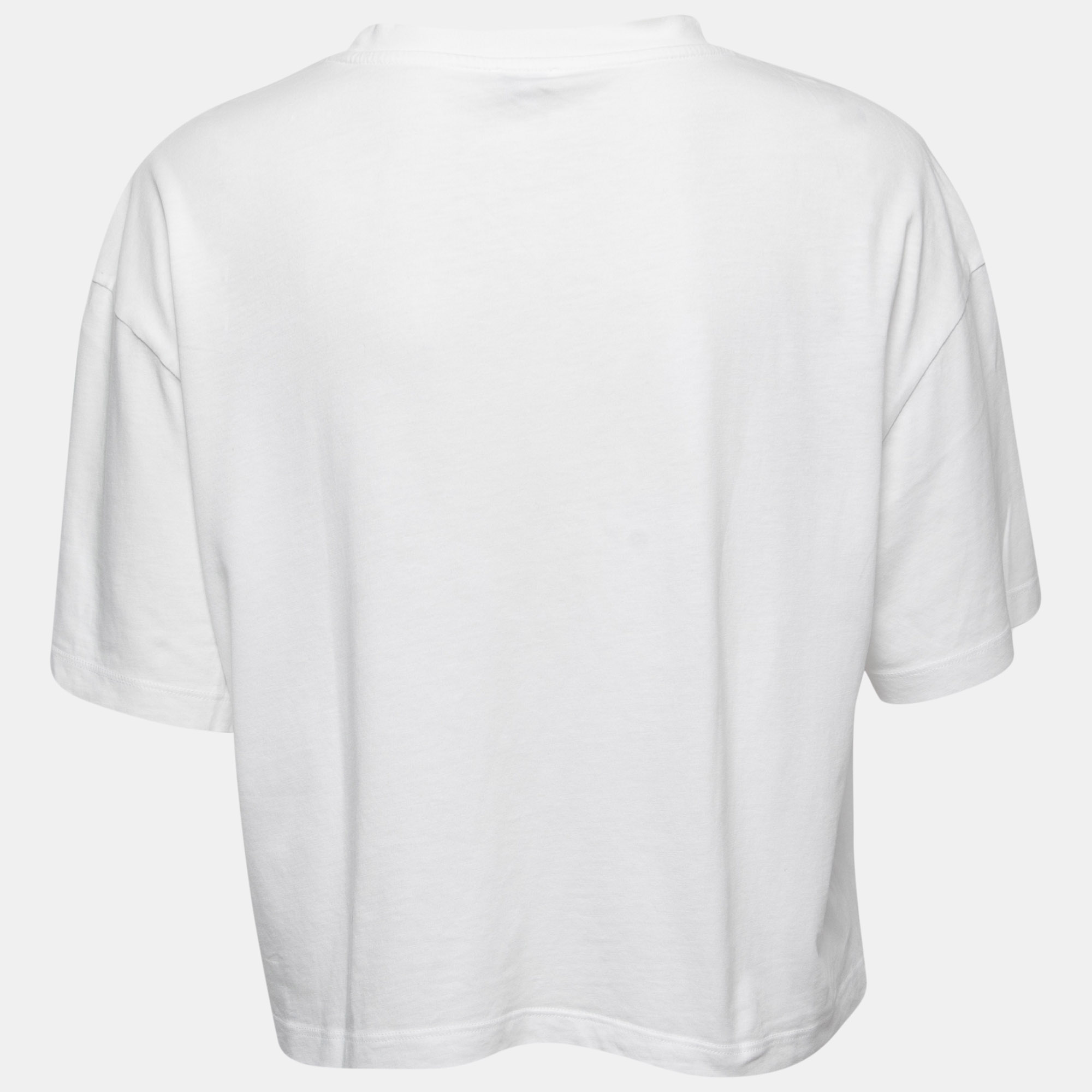 

Kenzo White Logo Print Cotton Crew Neck Cropped Half Sleeve T-Shirt