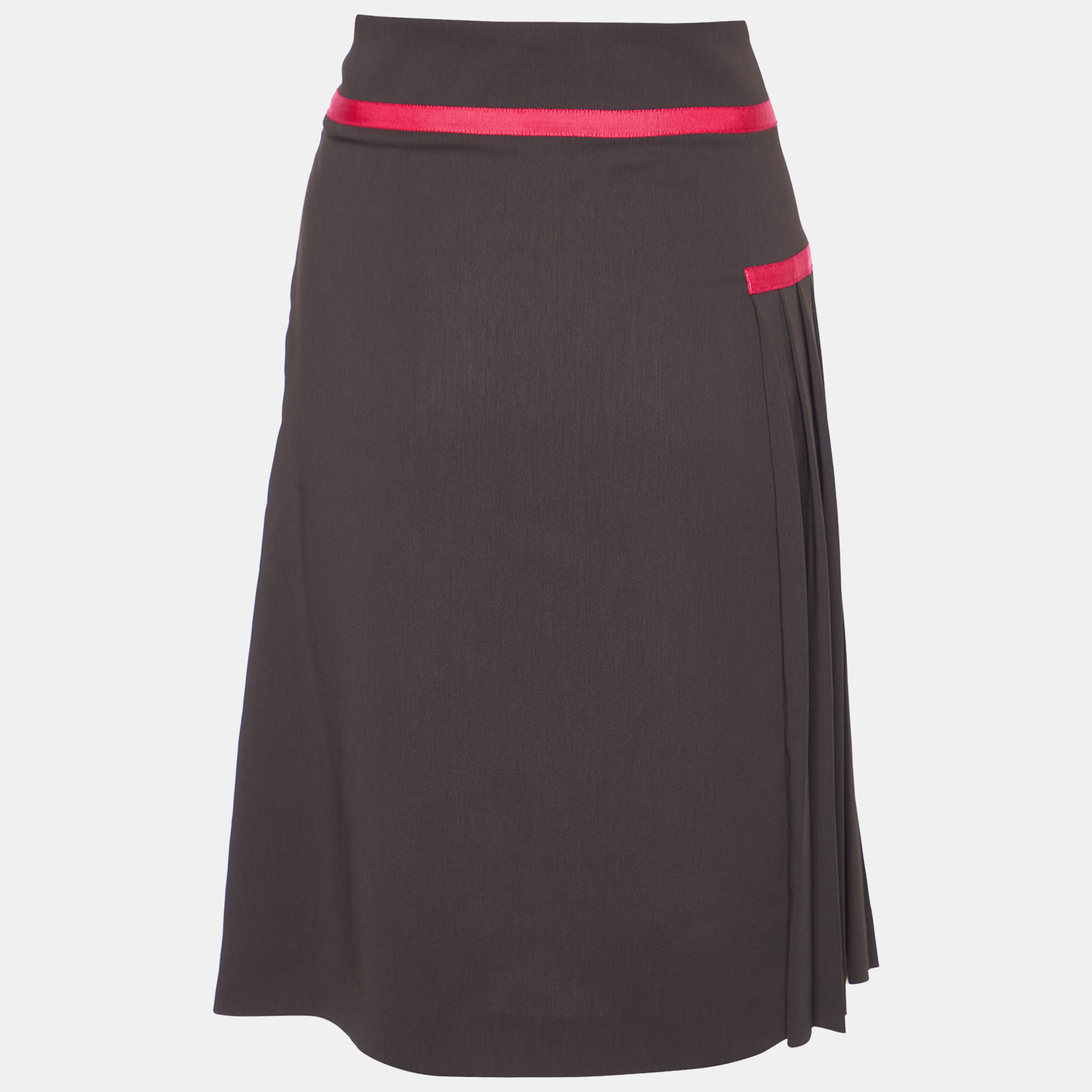 

Kenzo Brown Pleated Polyester Contrast Detail Mini Skirt