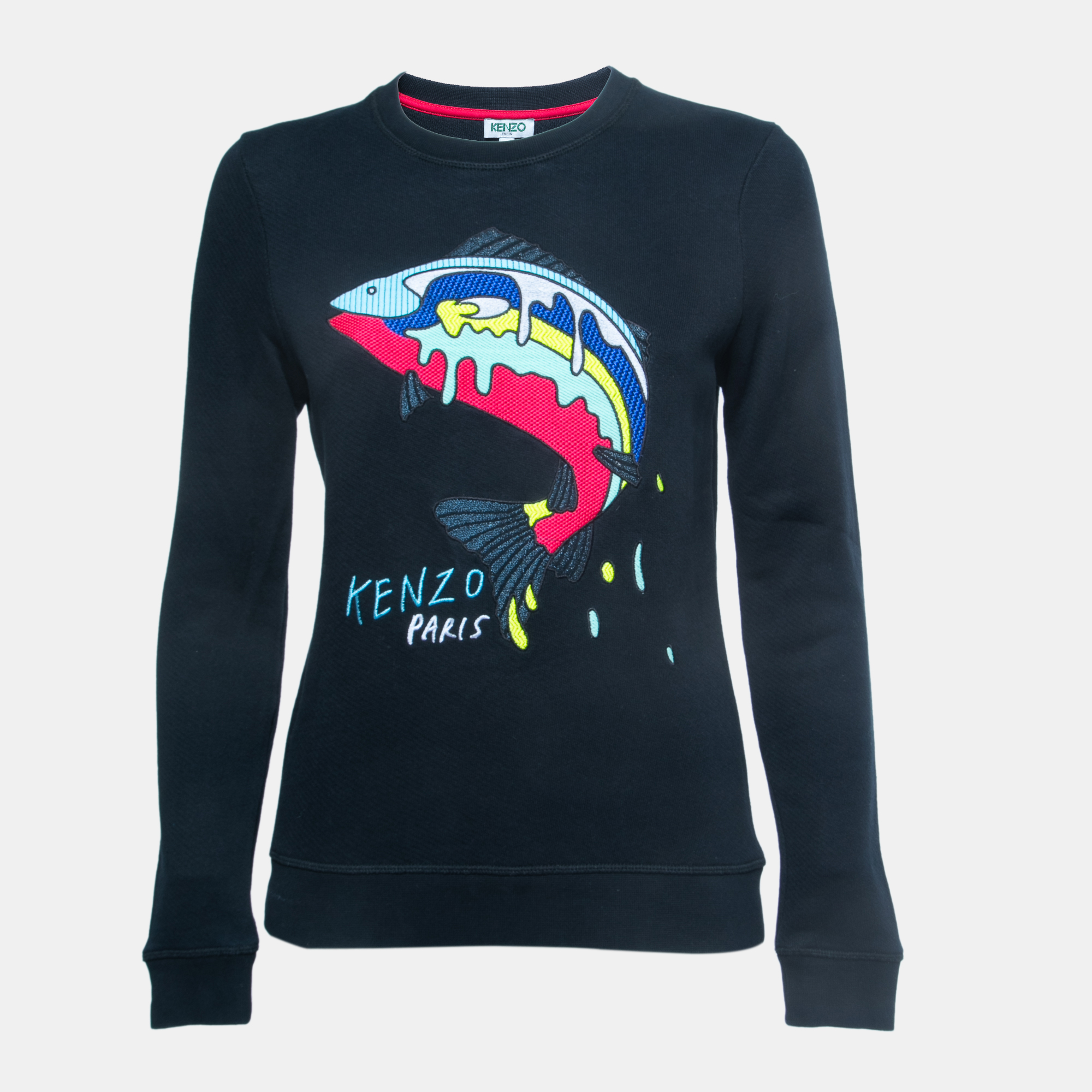 Pre-owned Kenzo Navy Blue Logo Shark Embroidered Cotton Crew Neck Sweatshirt S