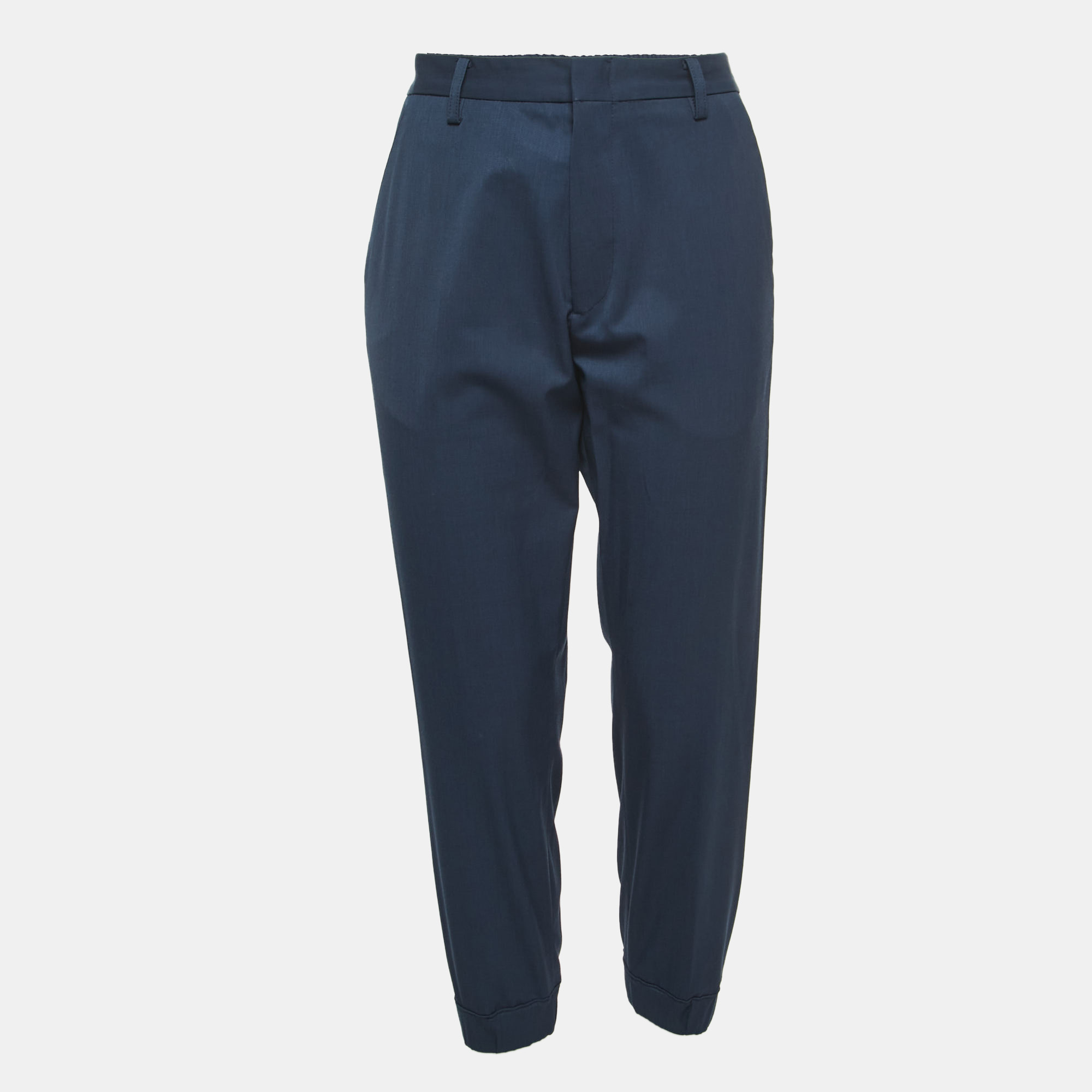 Pre-owned Kenzo Navy Blue Wool Blend Trousers M